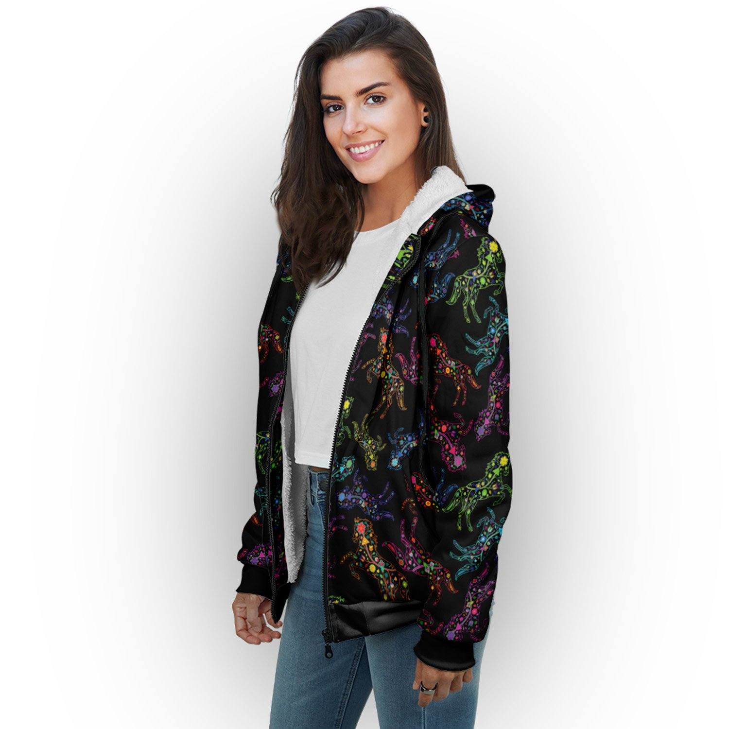 Floral Horse Sherpa Hoodie hoodie Herman 