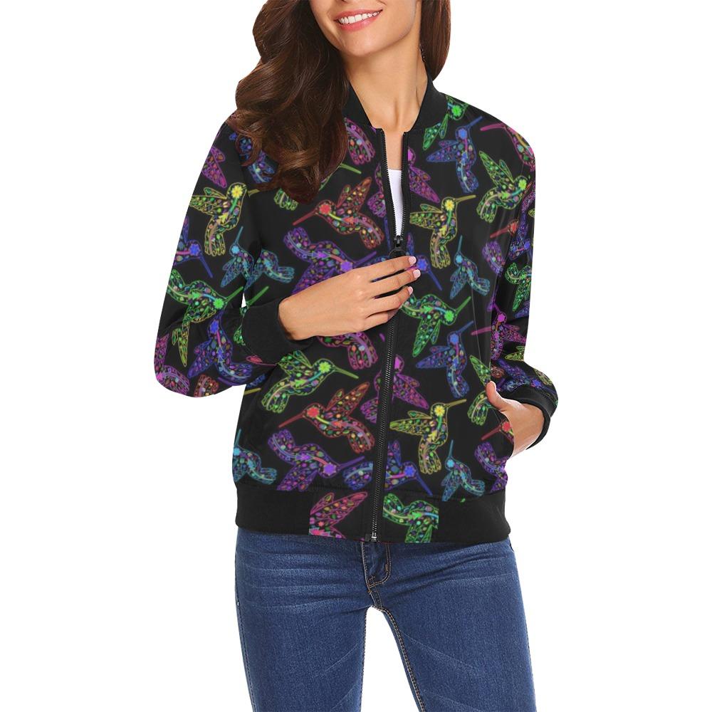 Floral Hummingbird All Over Print Bomber Jacket for Women (Model H19) All Over Print Bomber Jacket for Women (H19) e-joyer 