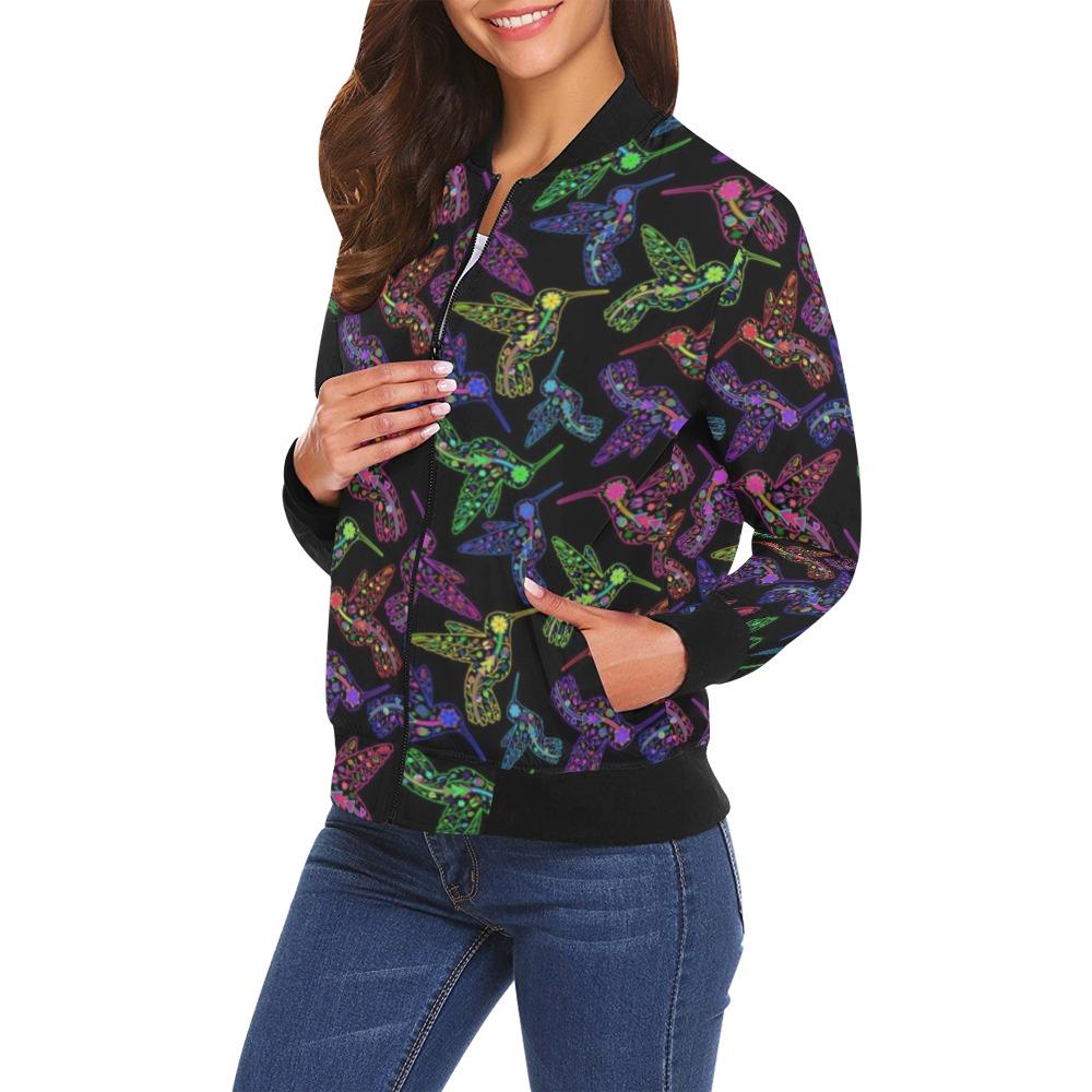 Floral Hummingbird All Over Print Bomber Jacket for Women (Model H19) All Over Print Bomber Jacket for Women (H19) e-joyer 