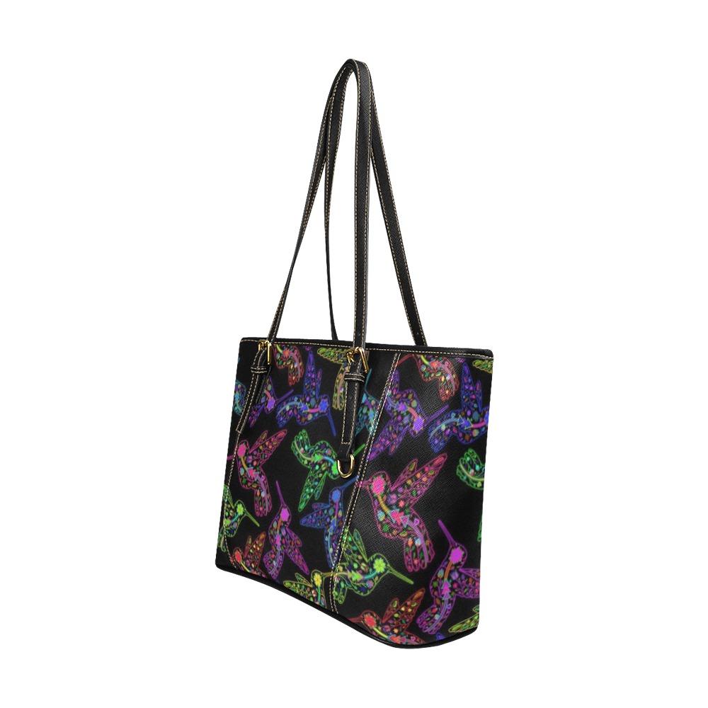 Floral Hummingbird Leather Tote Bag/Large (Model 1640) bag e-joyer 