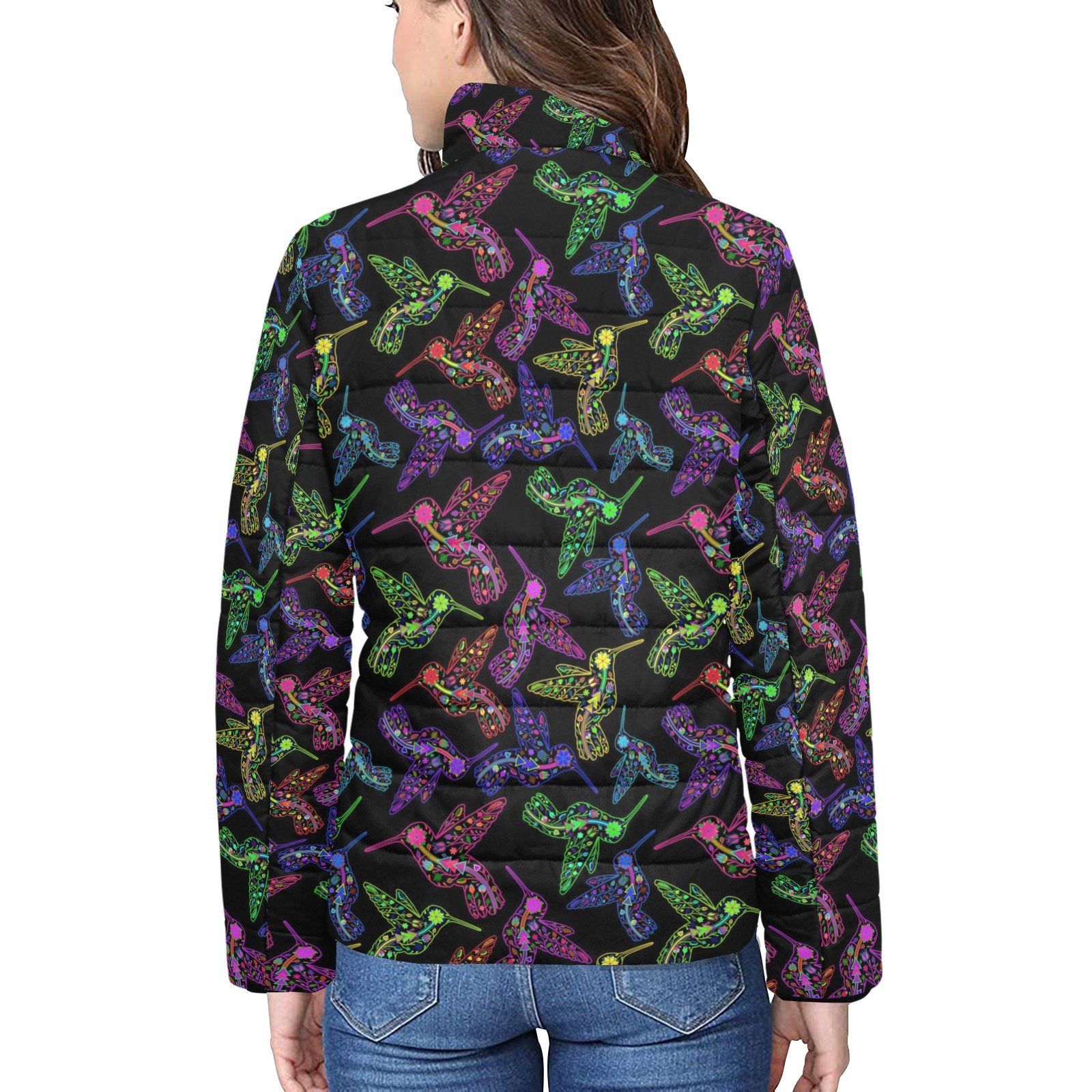 Floral Hummingbird Women's Stand Collar Padded Jacket (Model H41) jacket e-joyer 