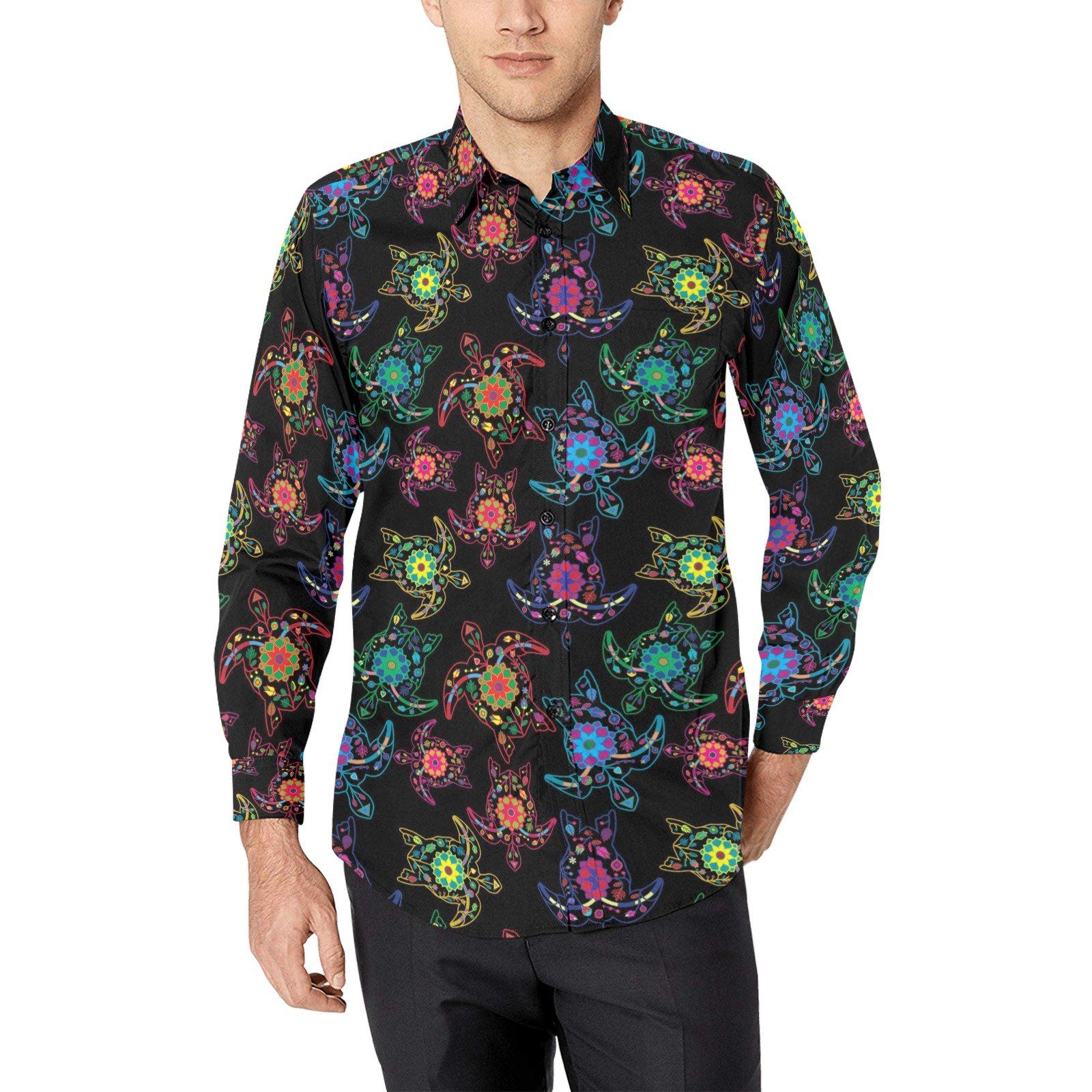 Floral Turtle Men's All Over Print Casual Dress Shirt (Model T61) Men's Dress Shirt (T61) e-joyer 