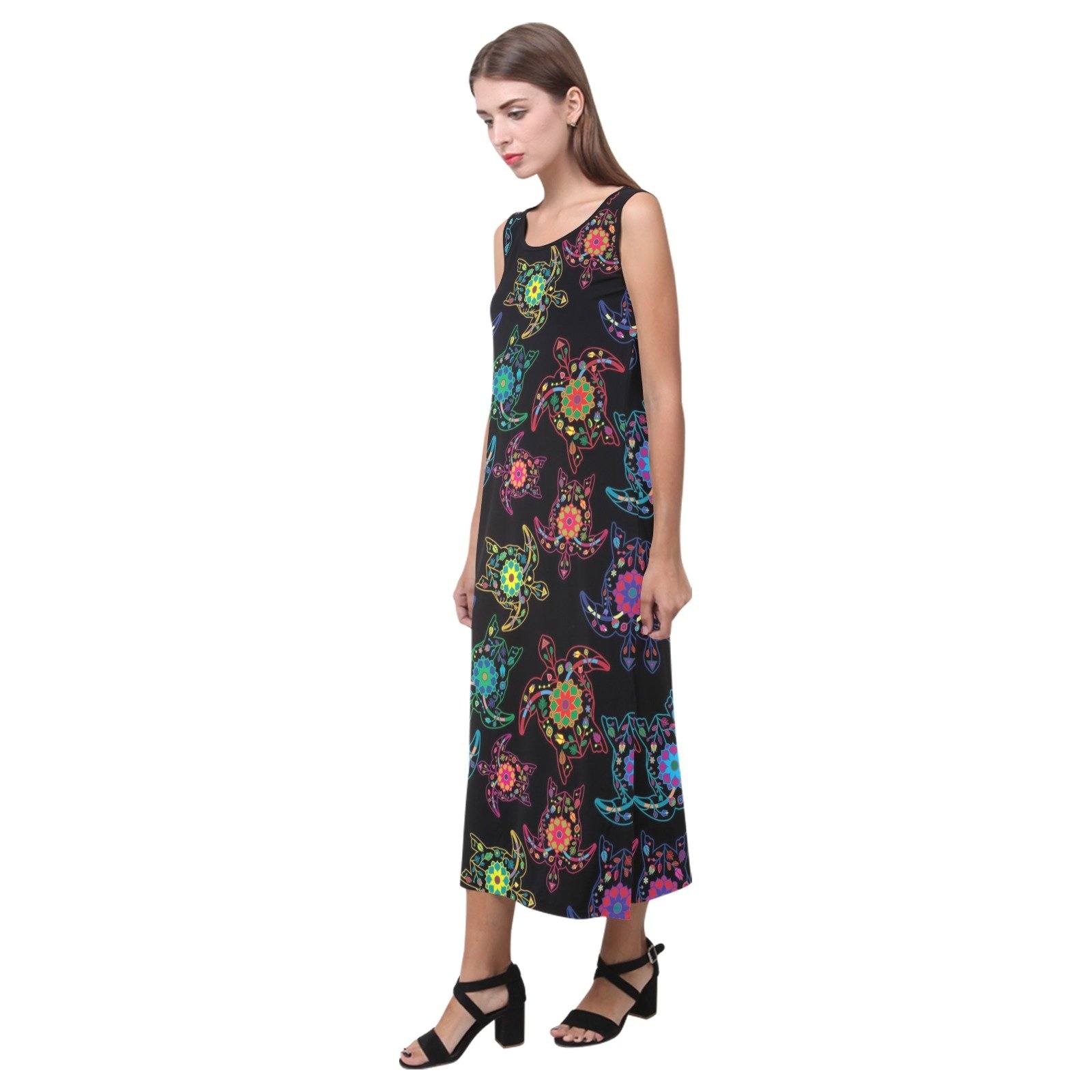 Floral Turtle Phaedra Sleeveless Open Fork Long Dress (Model D08) dress e-joyer 