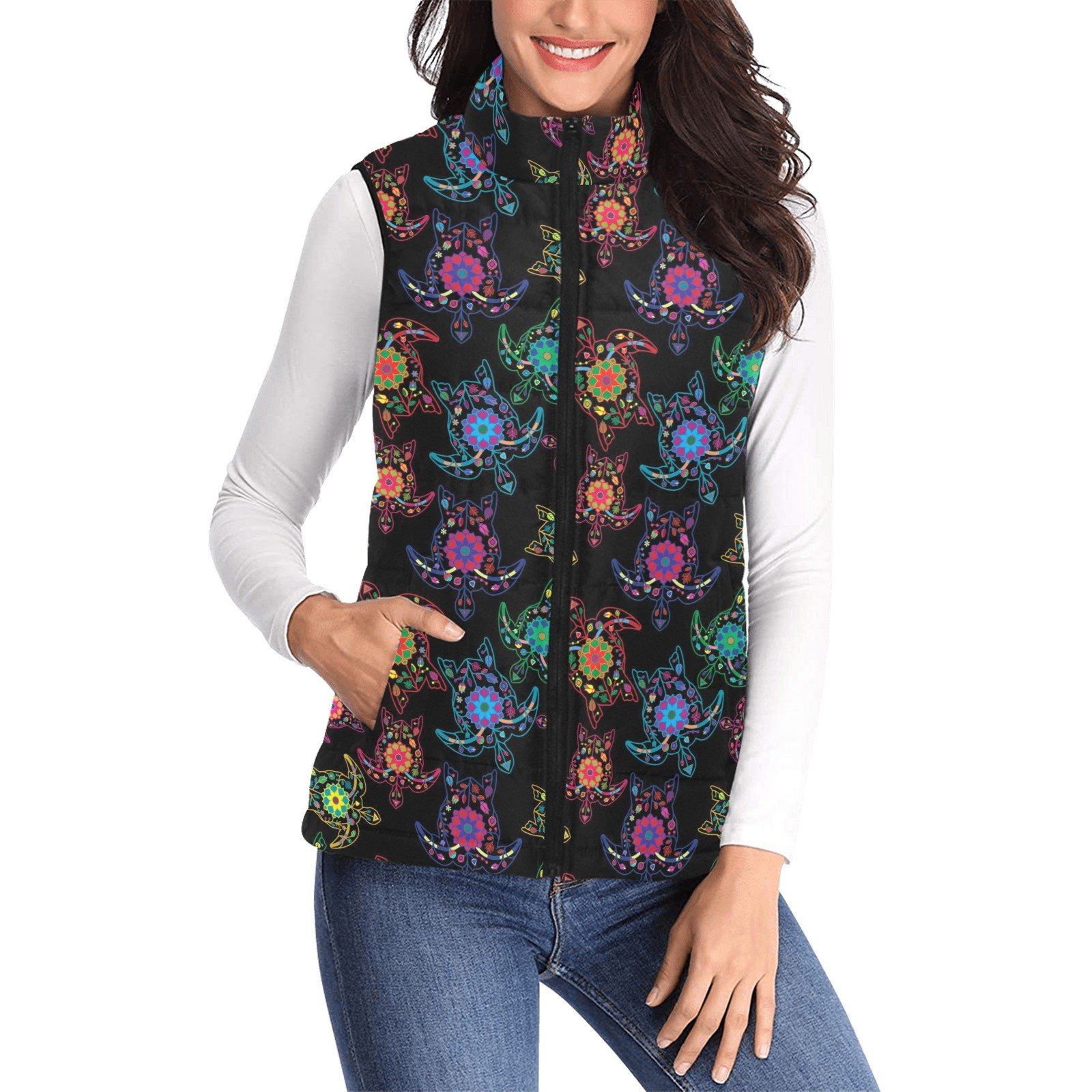 Floral Turtle Women's Padded Vest Jacket (Model H44) Women's Padded Vest Jacket (H44) e-joyer 