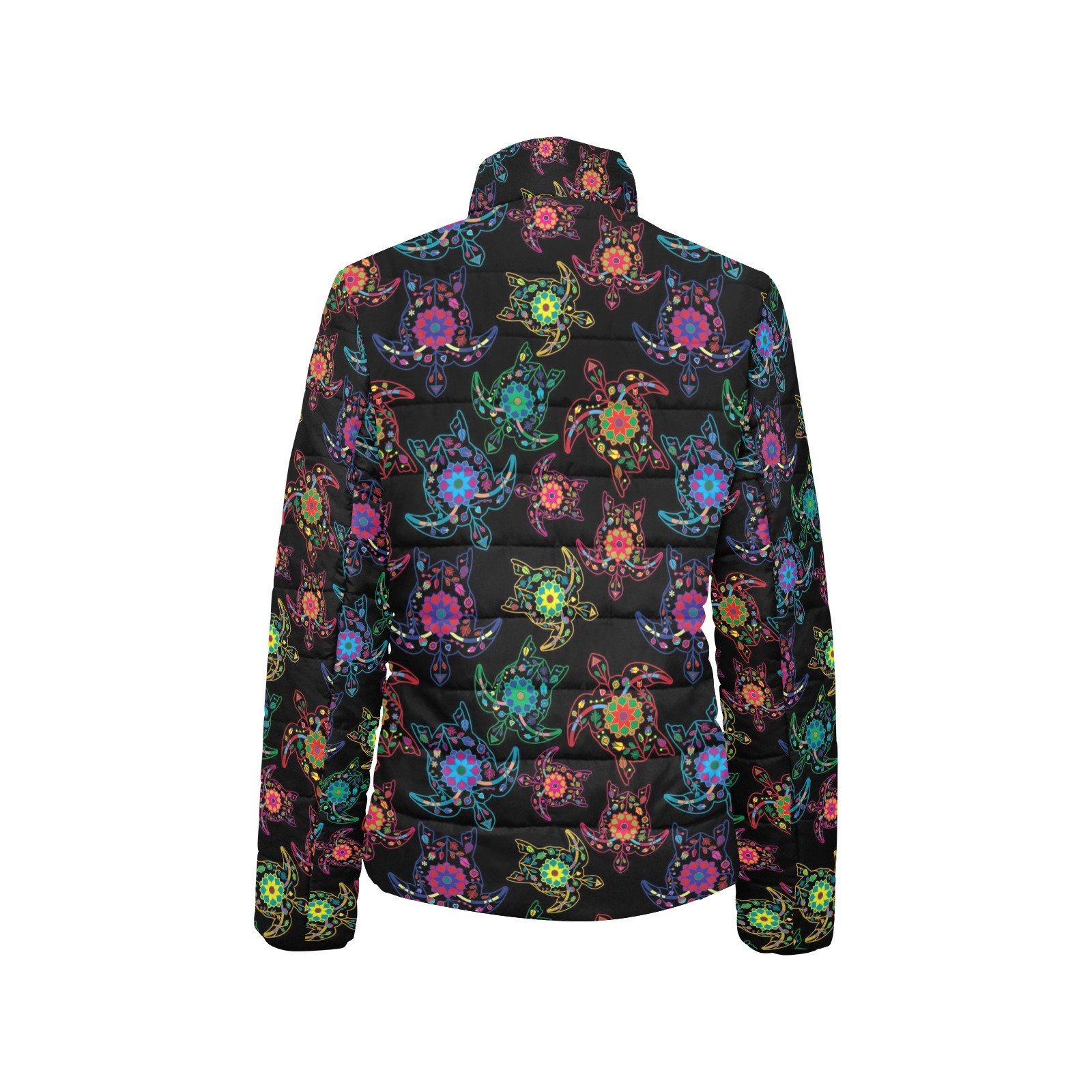 Floral Turtle Women's Stand Collar Padded Jacket (Model H41) jacket e-joyer 