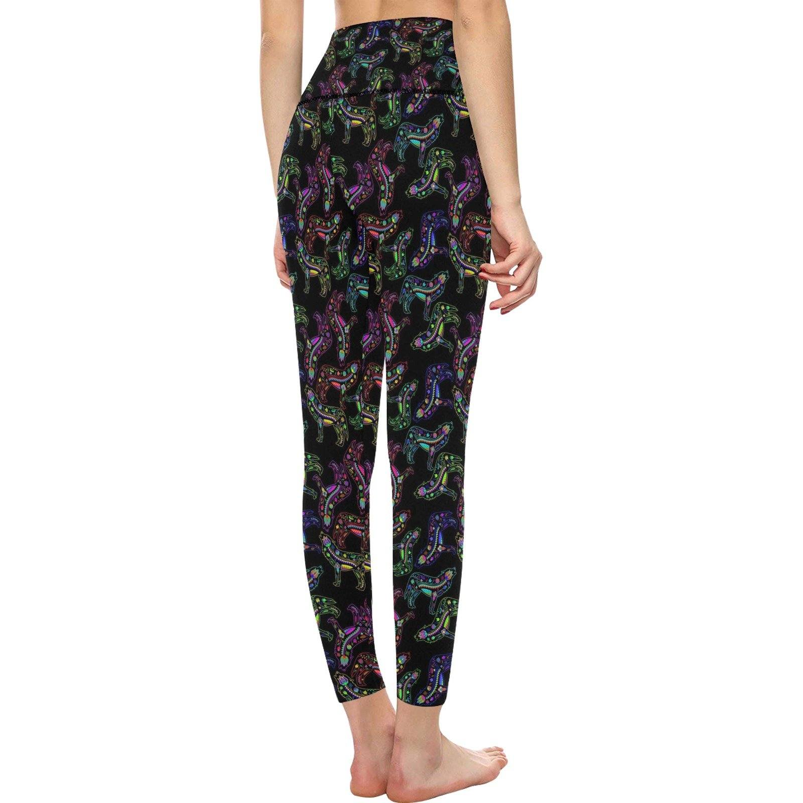 Floral Wolf All Over Print High-Waisted Leggings (Model L36) High-Waisted Leggings (L36) e-joyer 