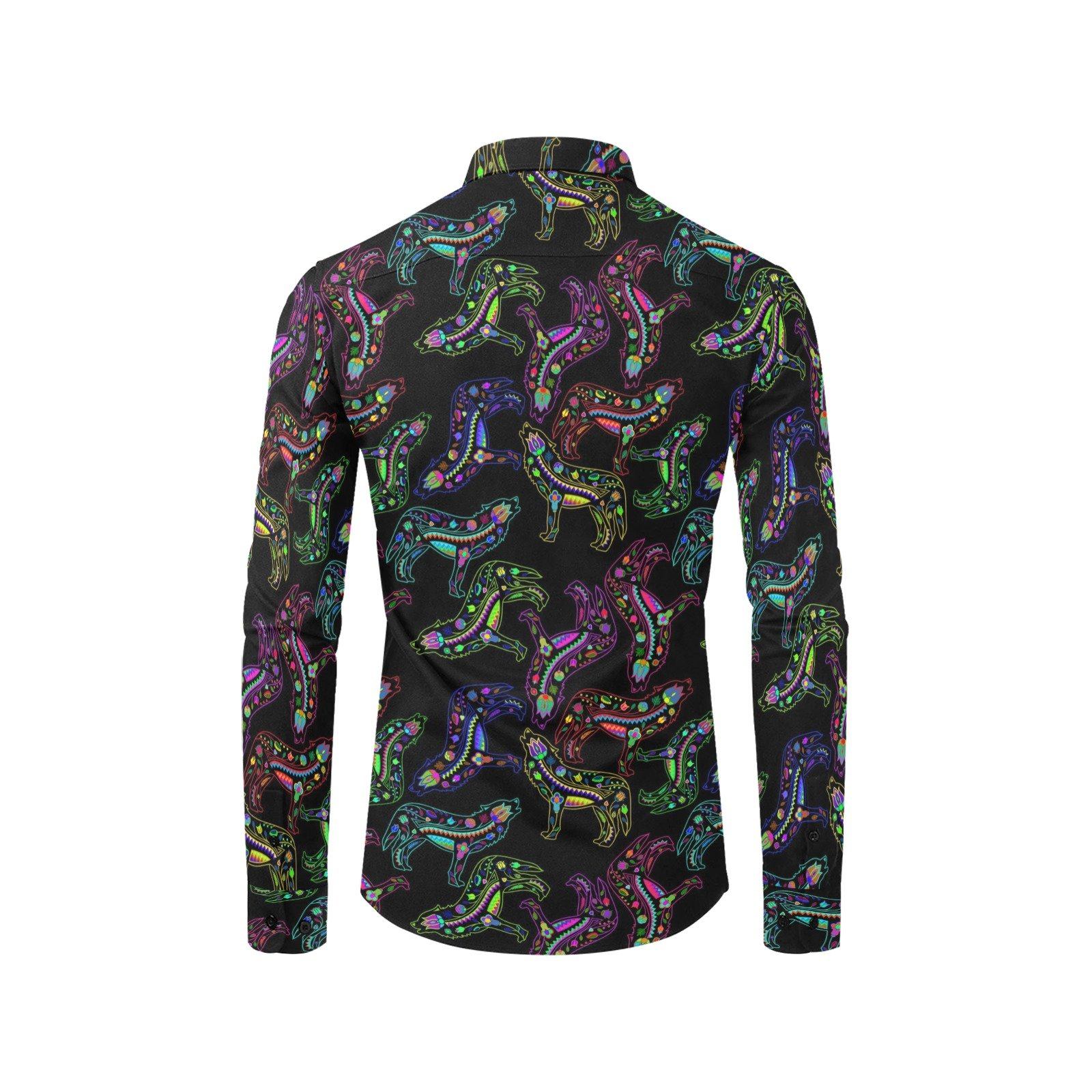 Floral Wolf Men's All Over Print Casual Dress Shirt (Model T61) Men's Dress Shirt (T61) e-joyer 