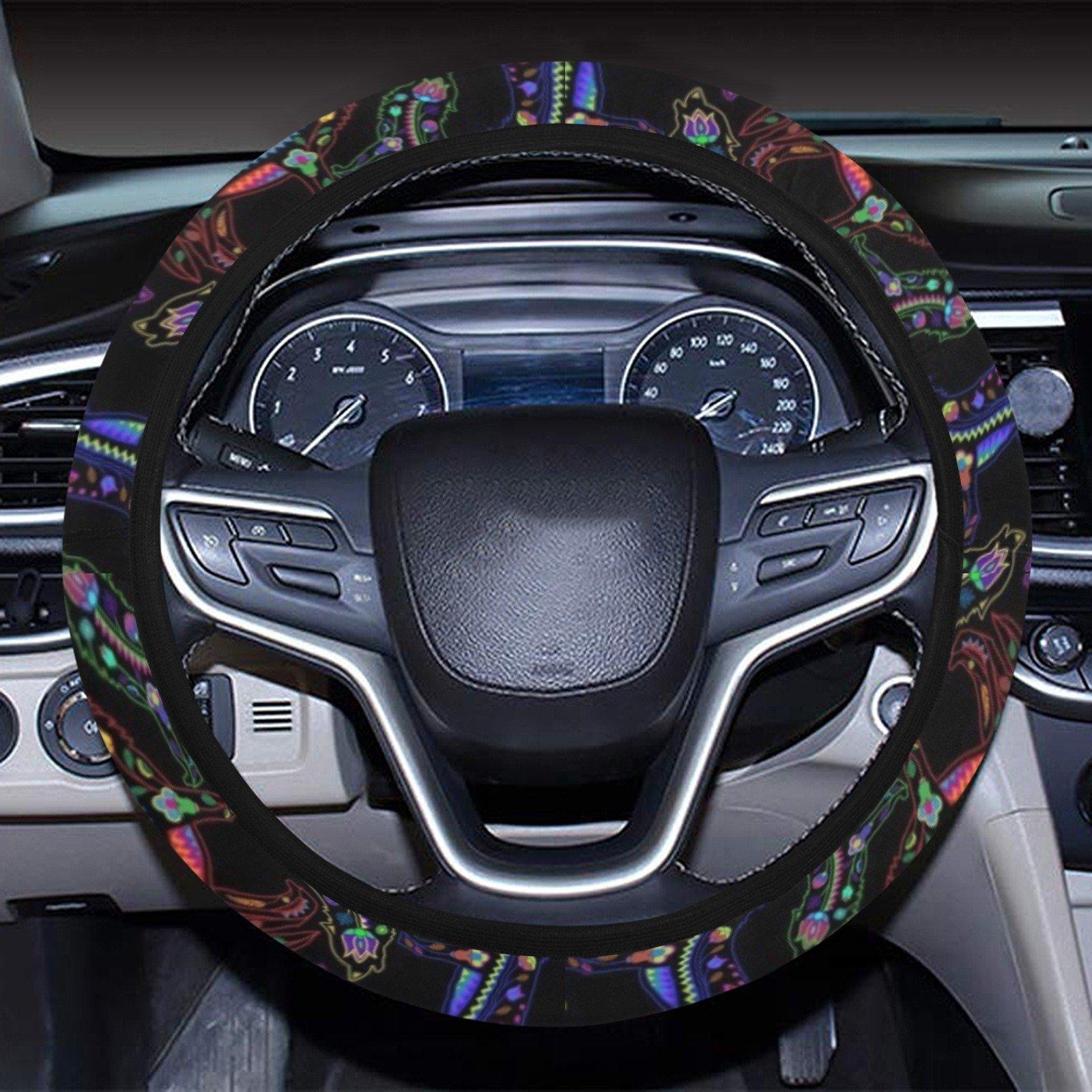 Floral Wolf Steering Wheel Cover with Elastic Edge Steering Wheel Cover with Elastic Edge e-joyer 