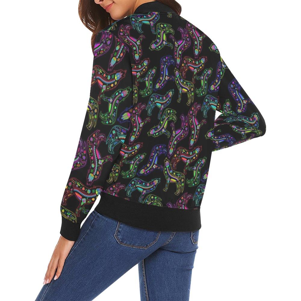 Floral Wolves All Over Print Bomber Jacket for Women (Model H19) All Over Print Bomber Jacket for Women (H19) e-joyer 