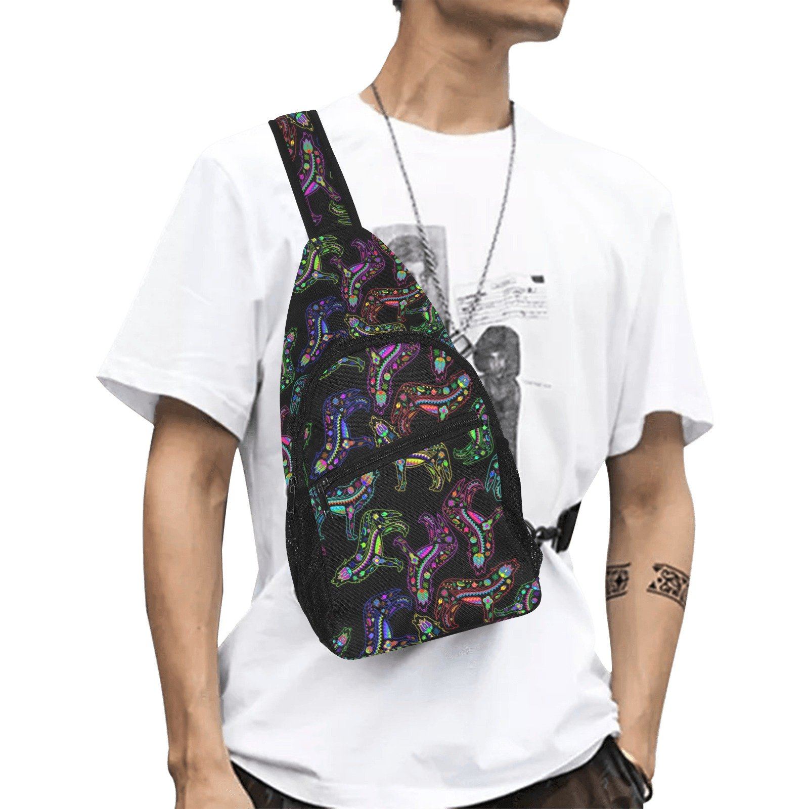 Floral Wolves All Over Print Chest Bag (Model 1719) All Over Print Chest Bag (1719) e-joyer 