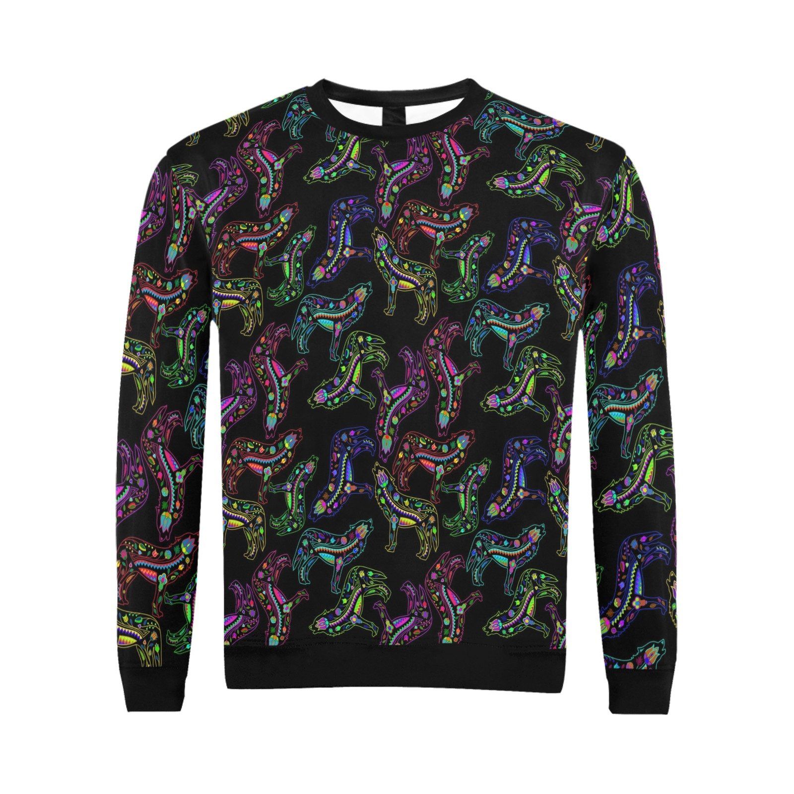 Floral Wolves All Over Print Crewneck Sweatshirt for Men (Model H18) shirt e-joyer 