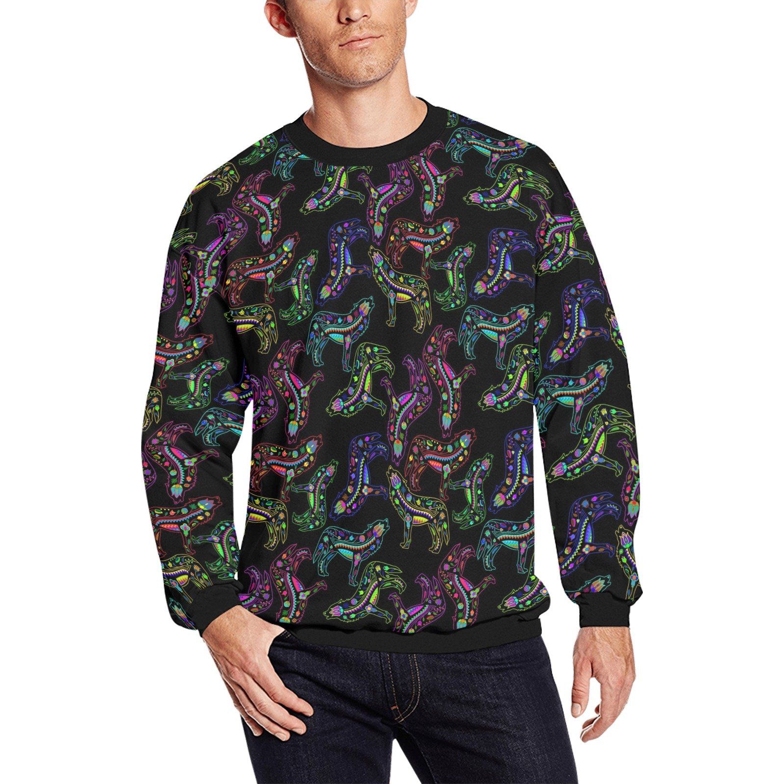 Floral Wolves All Over Print Crewneck Sweatshirt for Men (Model H18) shirt e-joyer 