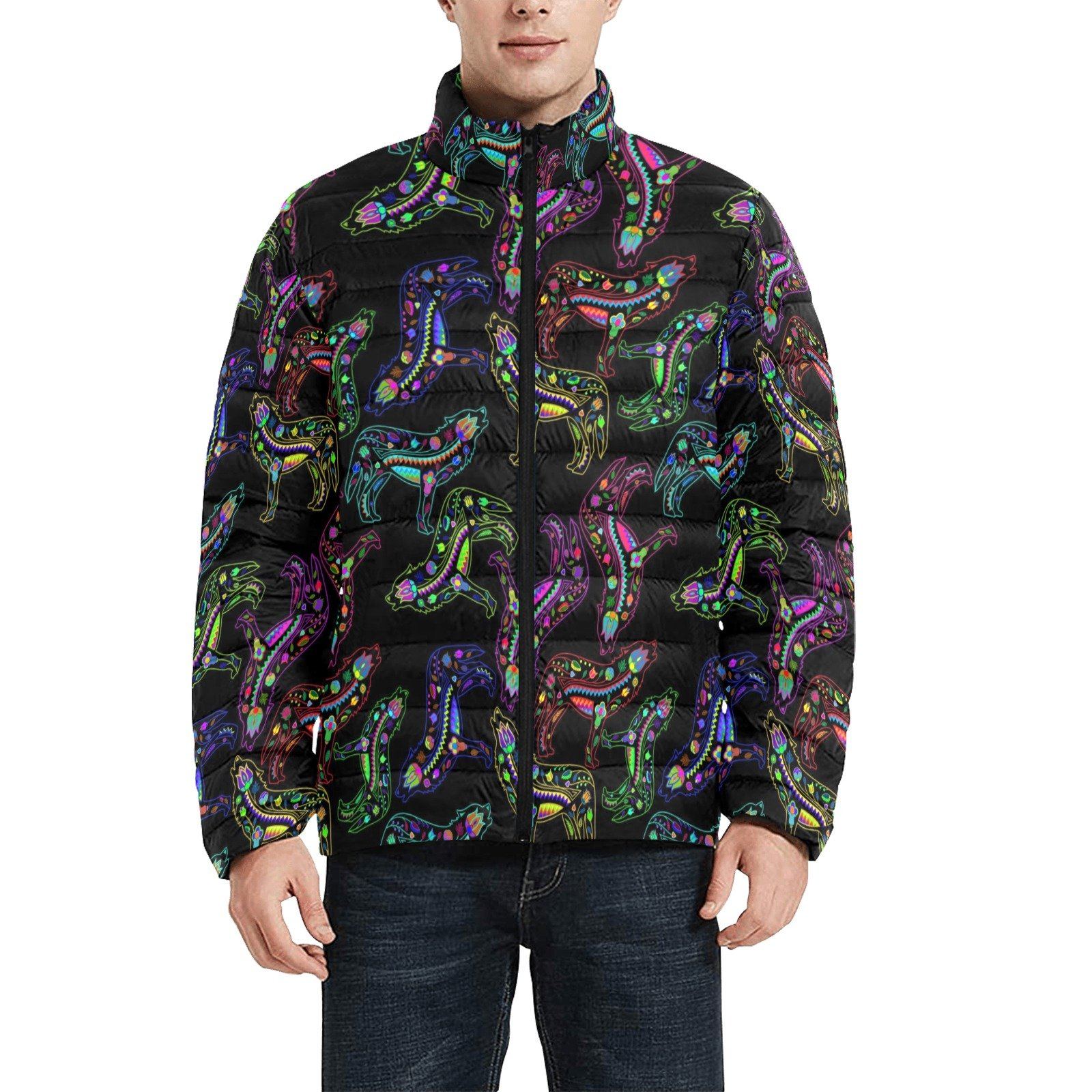 Floral Wolves Men's Stand Collar Padded Jacket (Model H41) Men's Stand Collar Padded Jacket (H41) e-joyer 