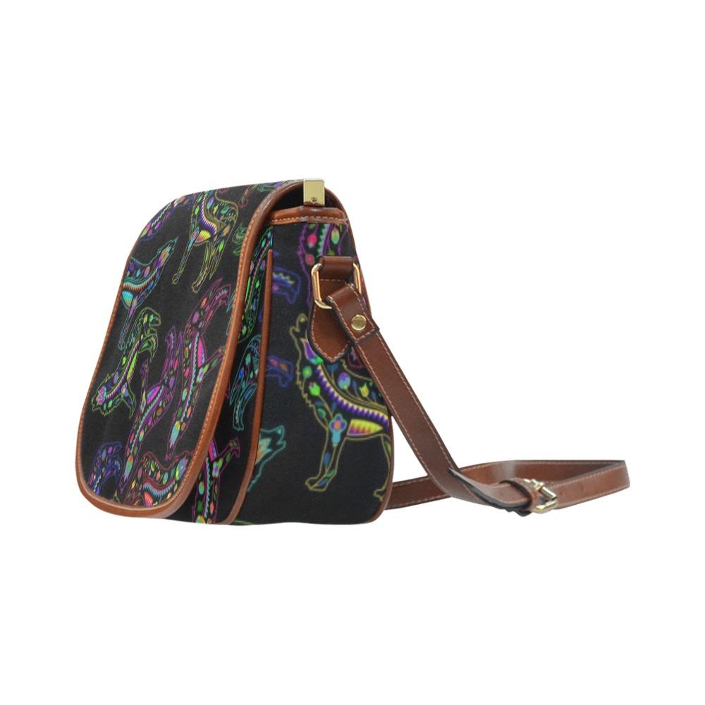 Floral Wolves Saddle Bag/Large (Model 1649) bag e-joyer 