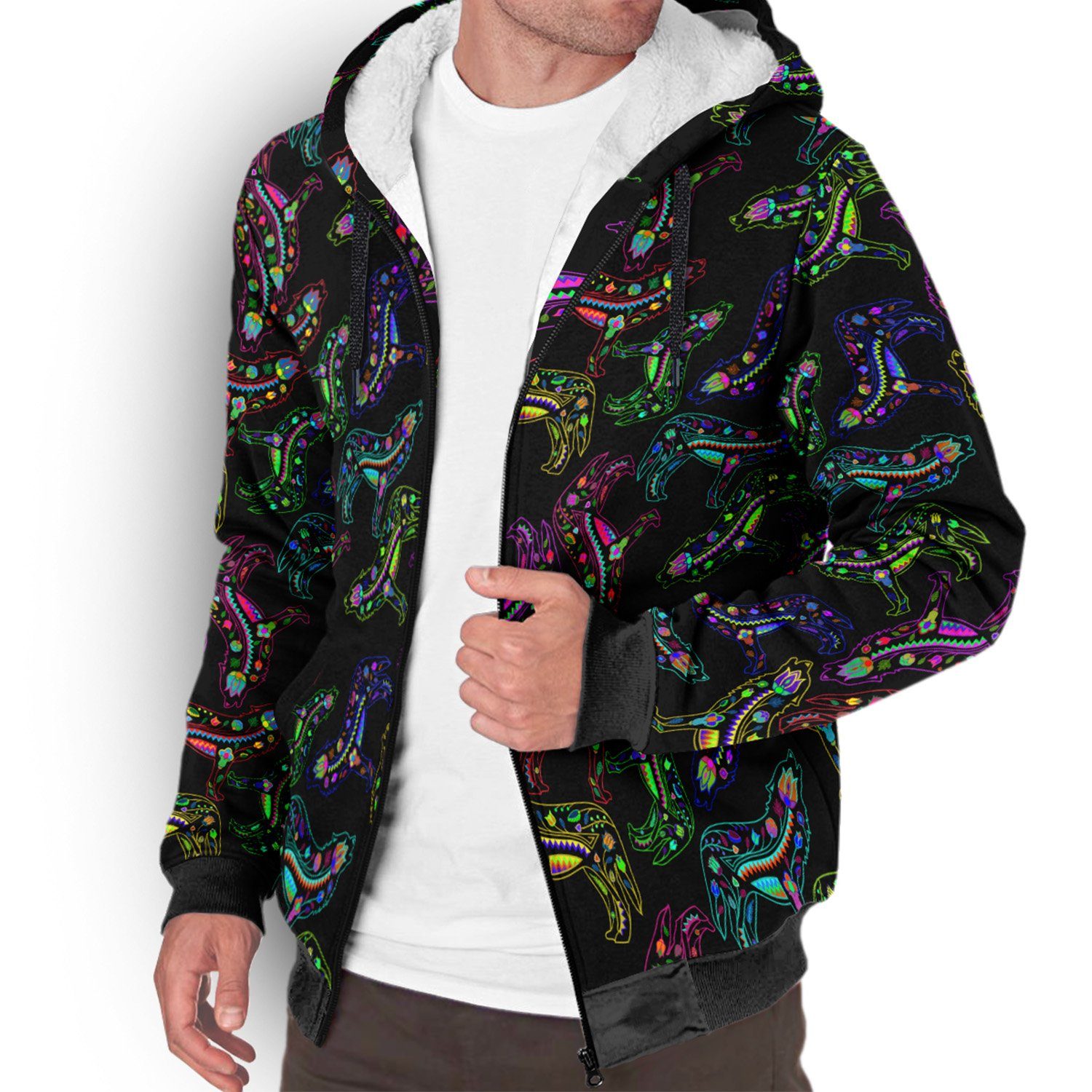 Floral Wolves Sherpa Hoodie hoodie Herman 