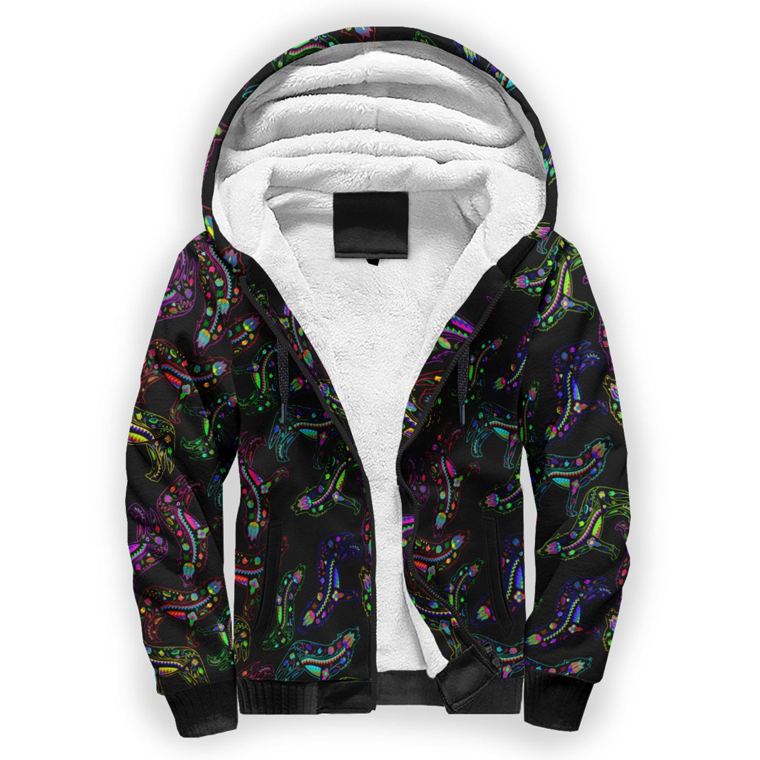 Floral Wolves Sherpa Hoodie hoodie Herman 