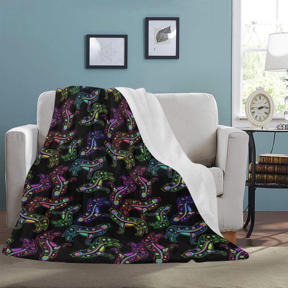 Floral Wolves Ultra-Soft Micro Fleece Blanket 60"x80" Ultra-Soft Blanket 60''x80'' e-joyer 