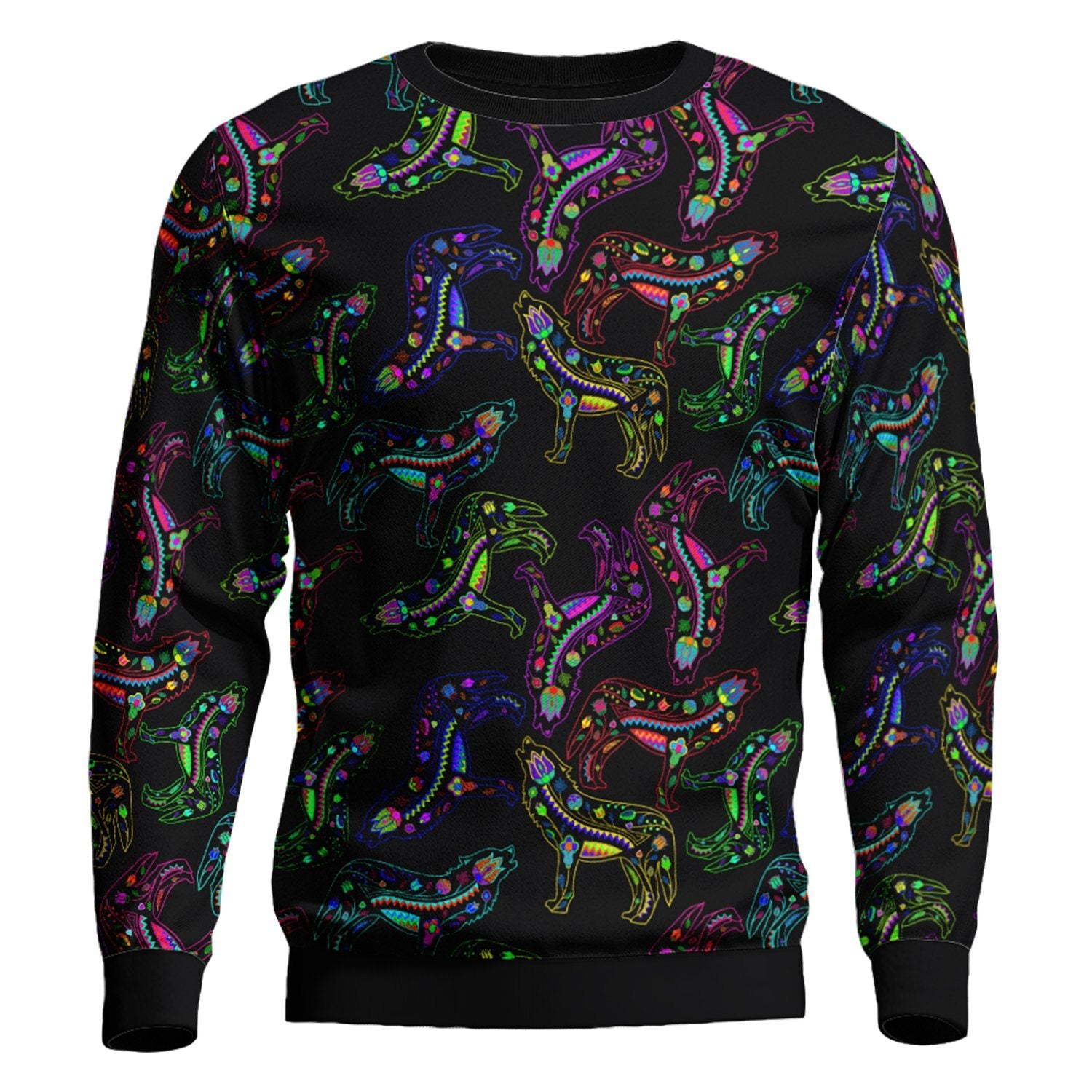 Floral Wolves Unisex Crewneck Long Sleeve Top 49 Dzine 