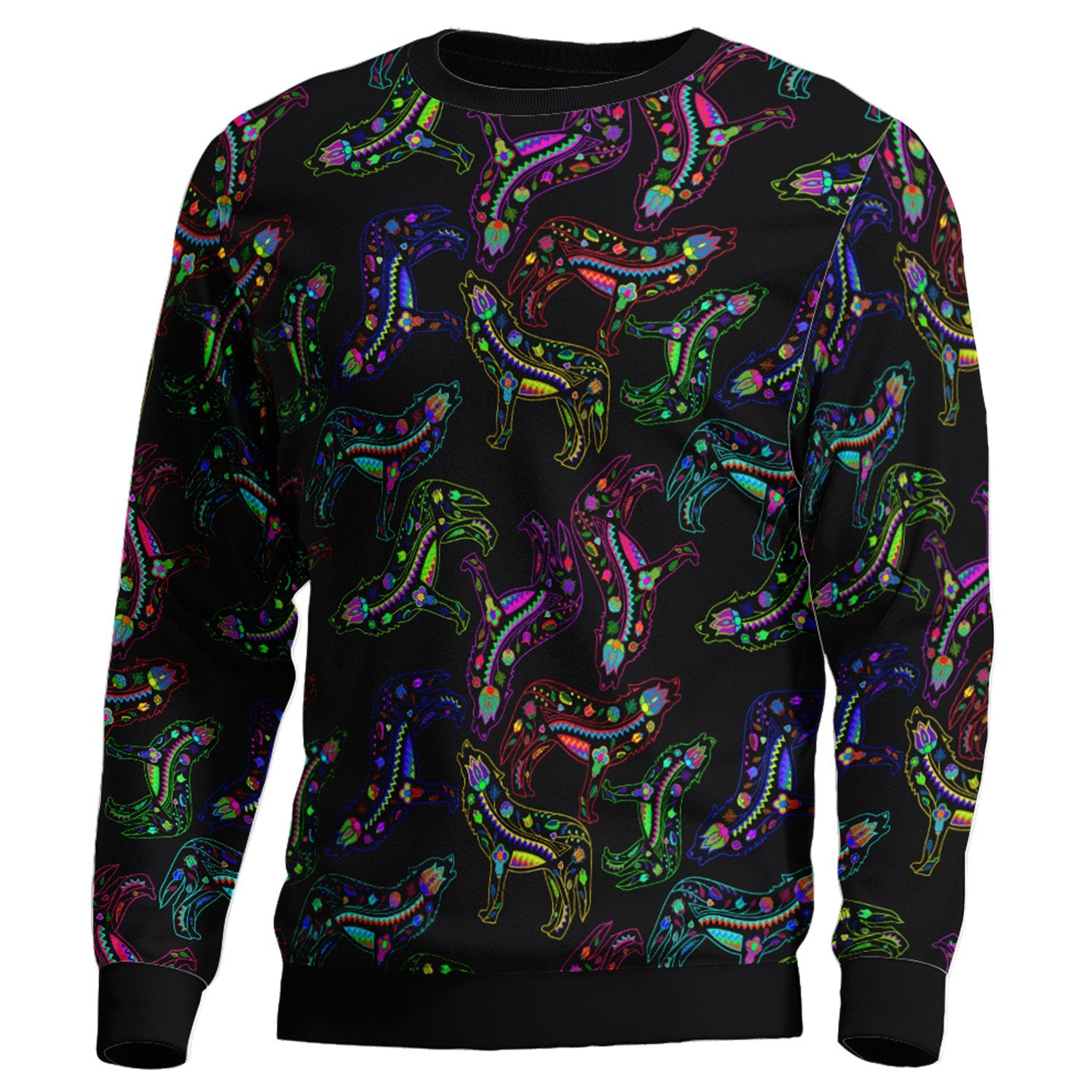 Floral Wolves Unisex Crewneck Long Sleeve Top 49 Dzine 