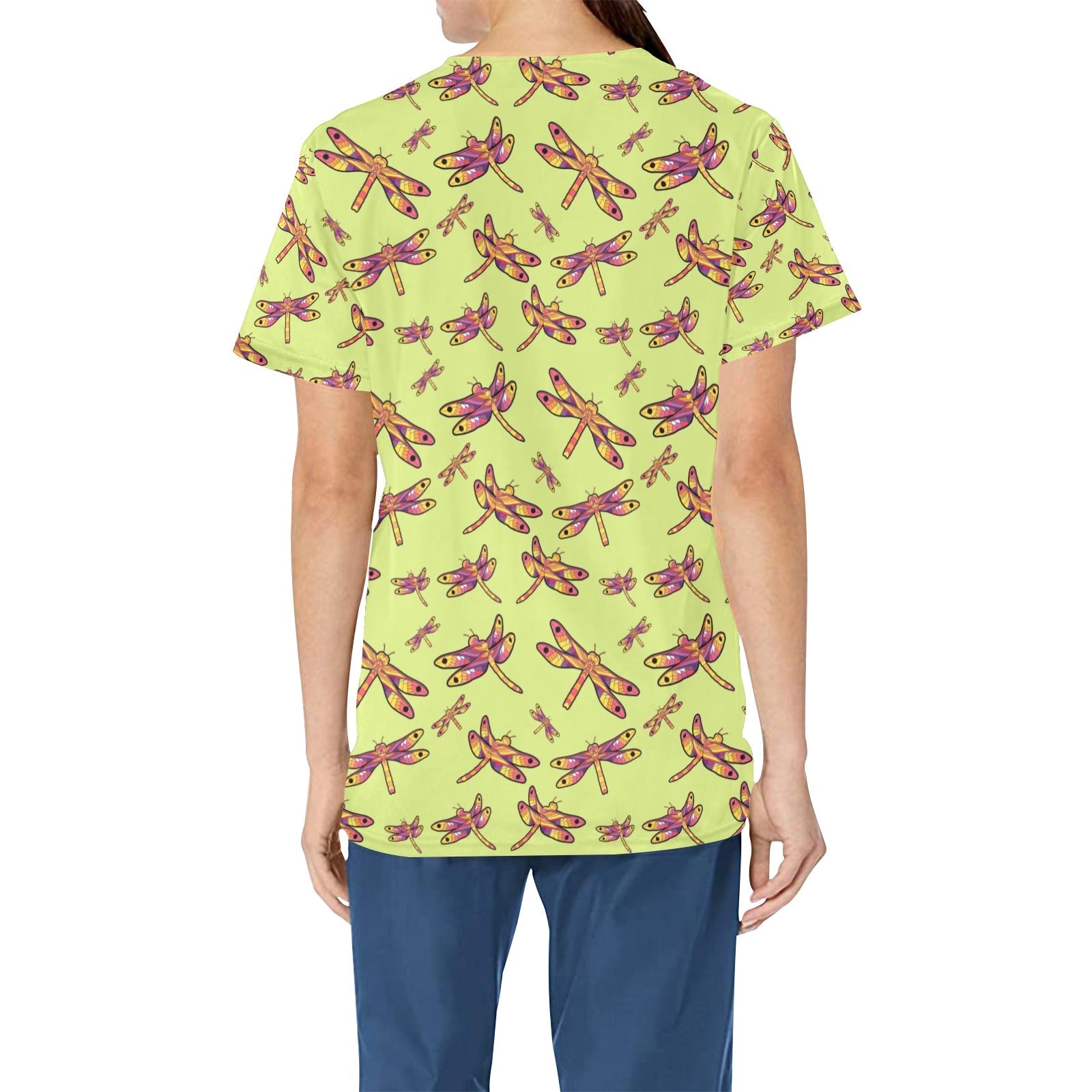 Gathering Lime All Over Print Scrub Top Scrub Top e-joyer 