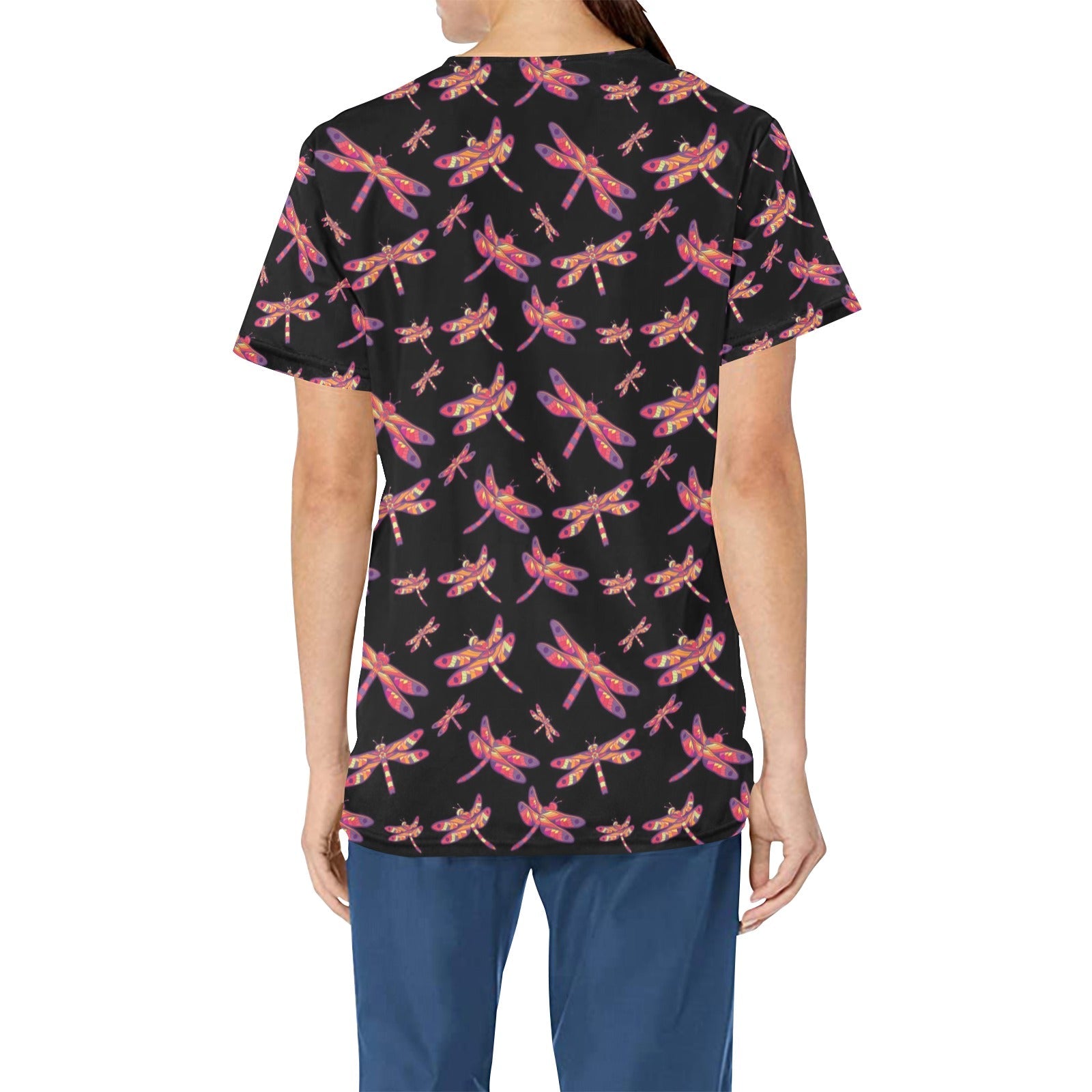 Gathering Noir All Over Print Scrub Top Scrub Top e-joyer 