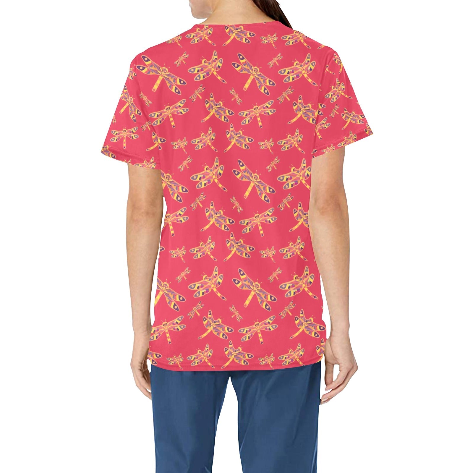 Gathering Rouge All Over Print Scrub Top Scrub Top e-joyer 