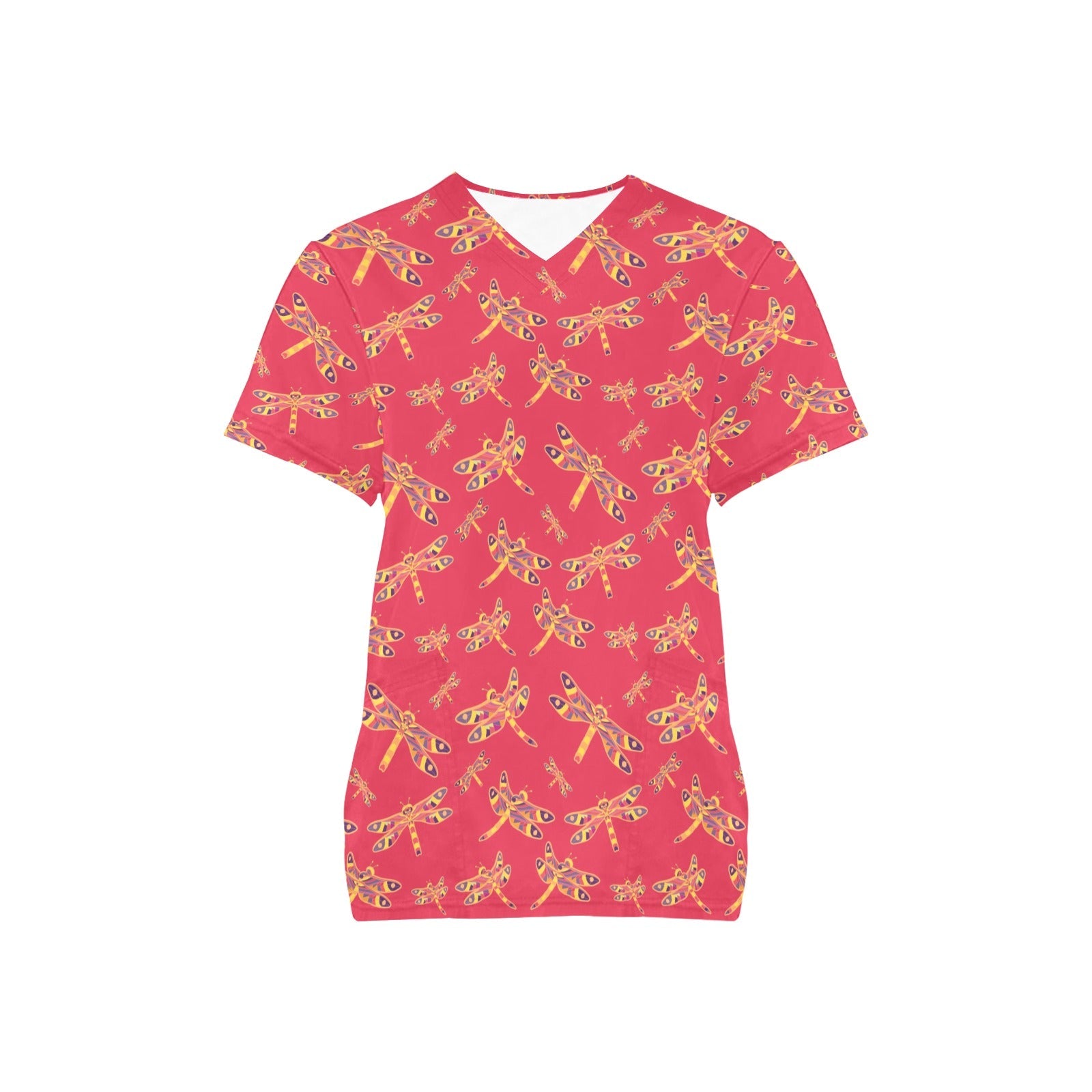 Gathering Rouge All Over Print Scrub Top Scrub Top e-joyer 