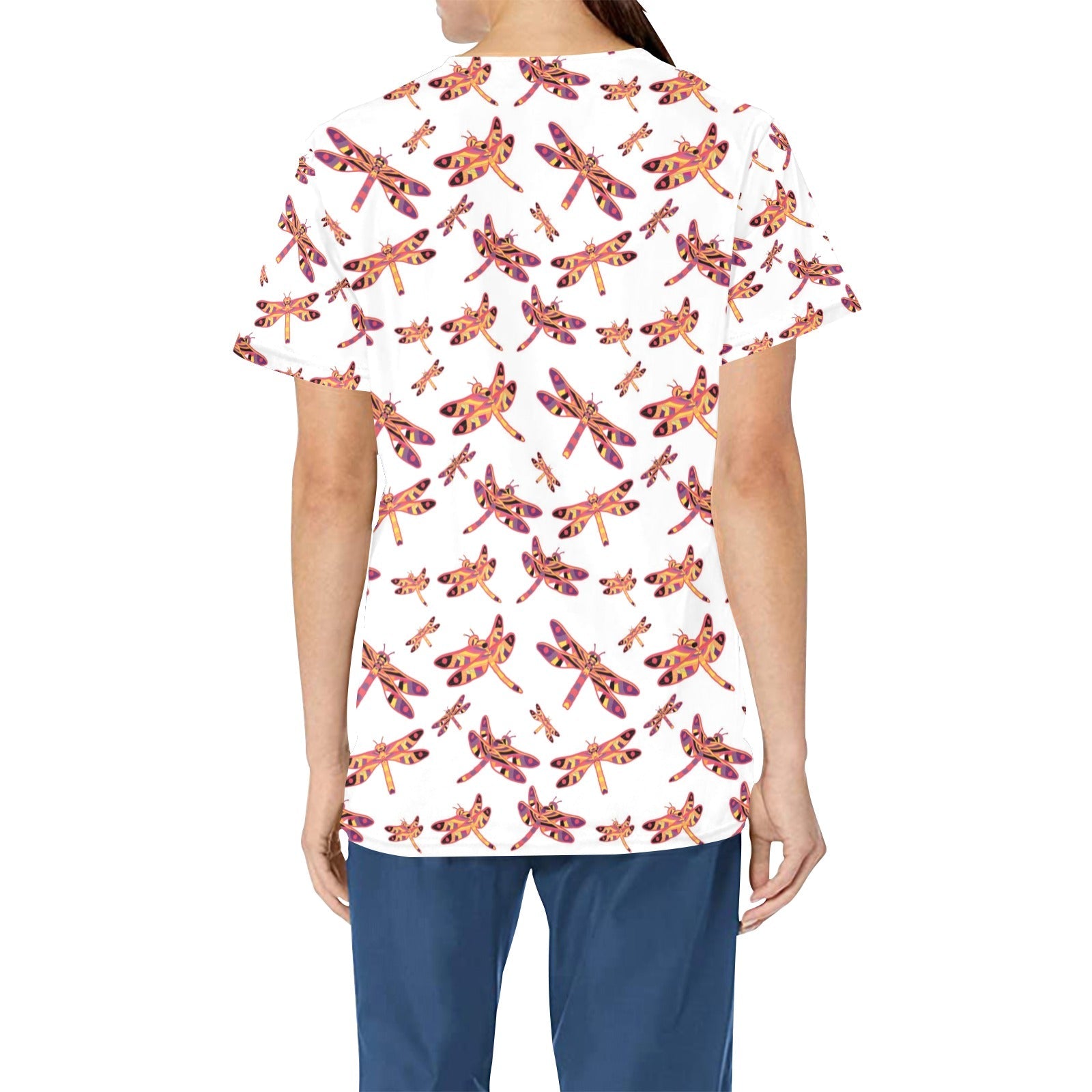 Gathering White All Over Print Scrub Top Scrub Top e-joyer 