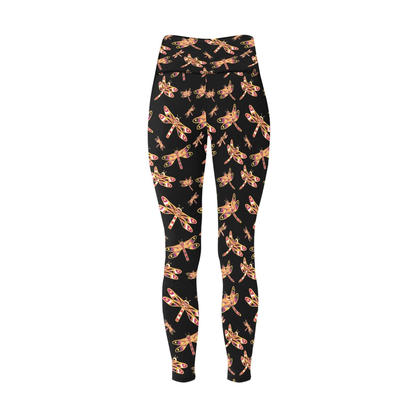 Gathering Yellow Black All Over Print High-Waisted Leggings (Model L36) High-Waisted Leggings (L36) e-joyer 