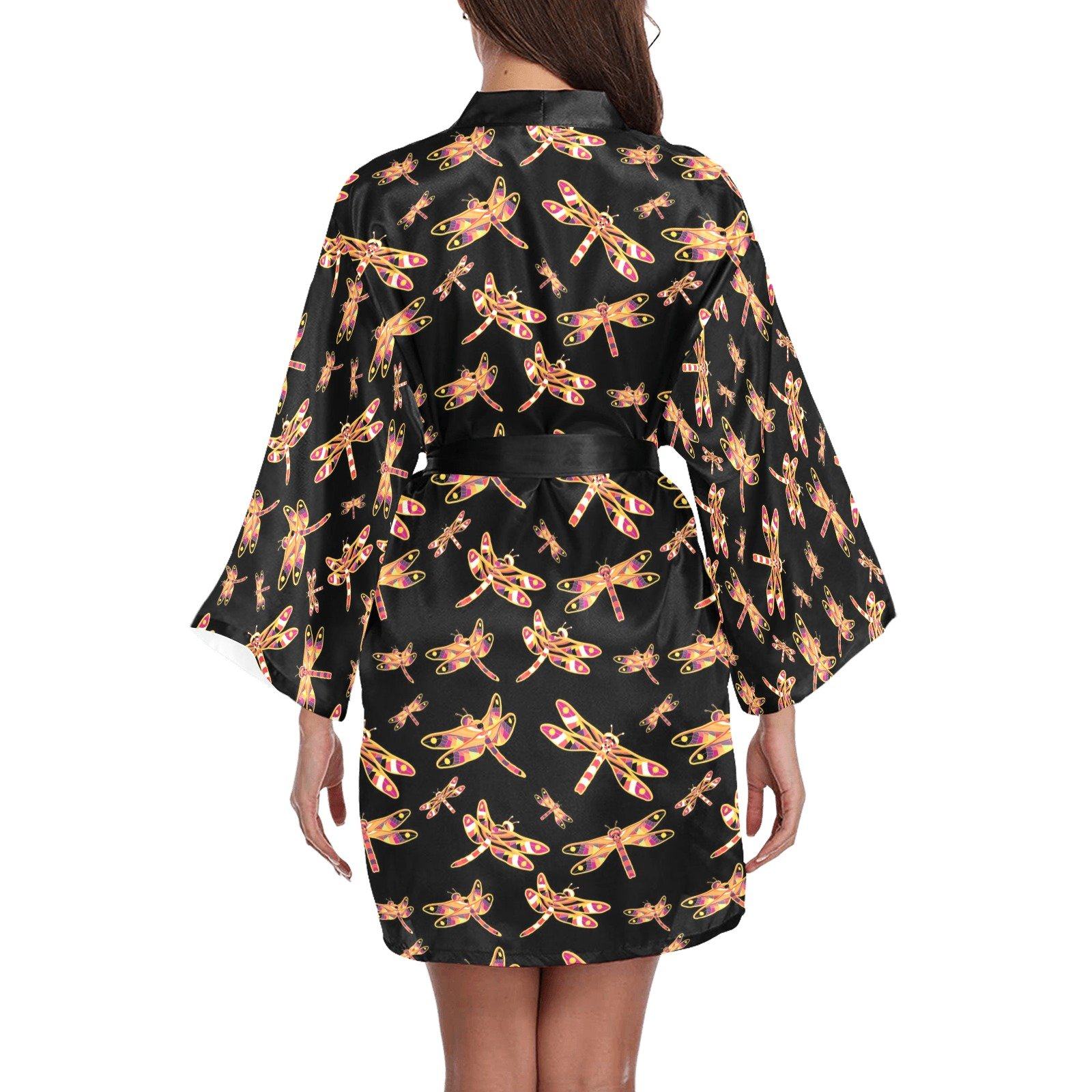 Gathering Yellow Black Long Sleeve Kimono Robe Long Sleeve Kimono Robe e-joyer 