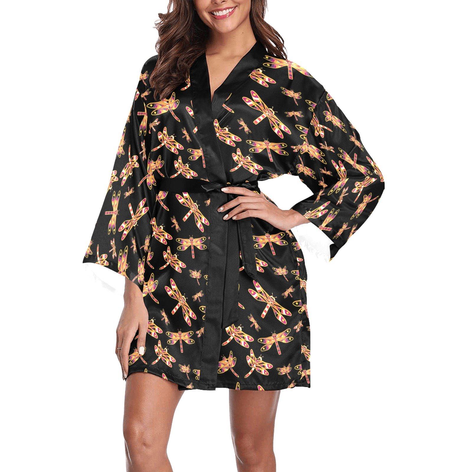 Gathering Yellow Black Long Sleeve Kimono Robe Long Sleeve Kimono Robe e-joyer 