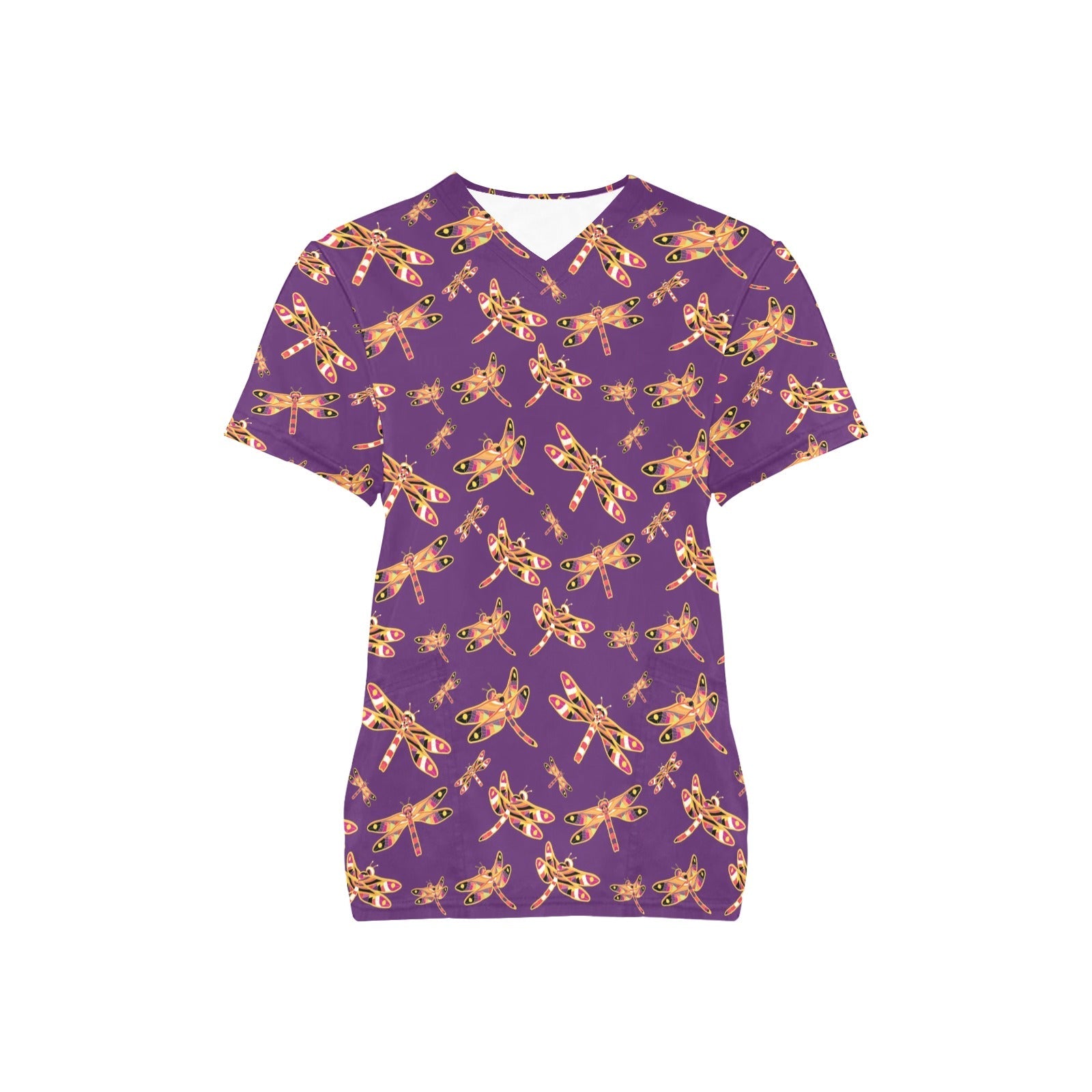 Gathering Yellow Purple All Over Print Scrub Top Scrub Top e-joyer 