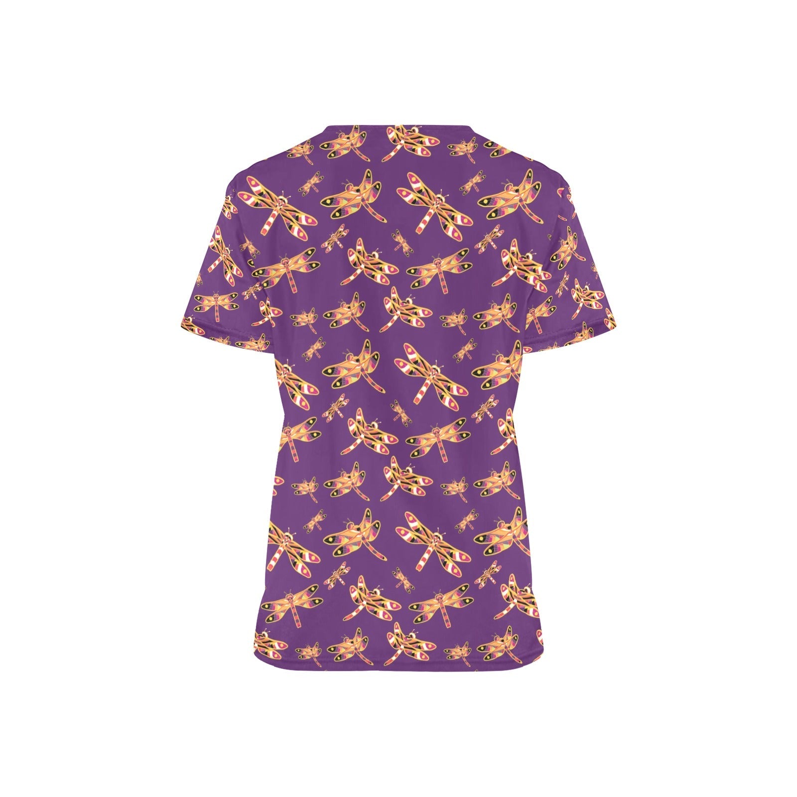 Gathering Yellow Purple All Over Print Scrub Top Scrub Top e-joyer 