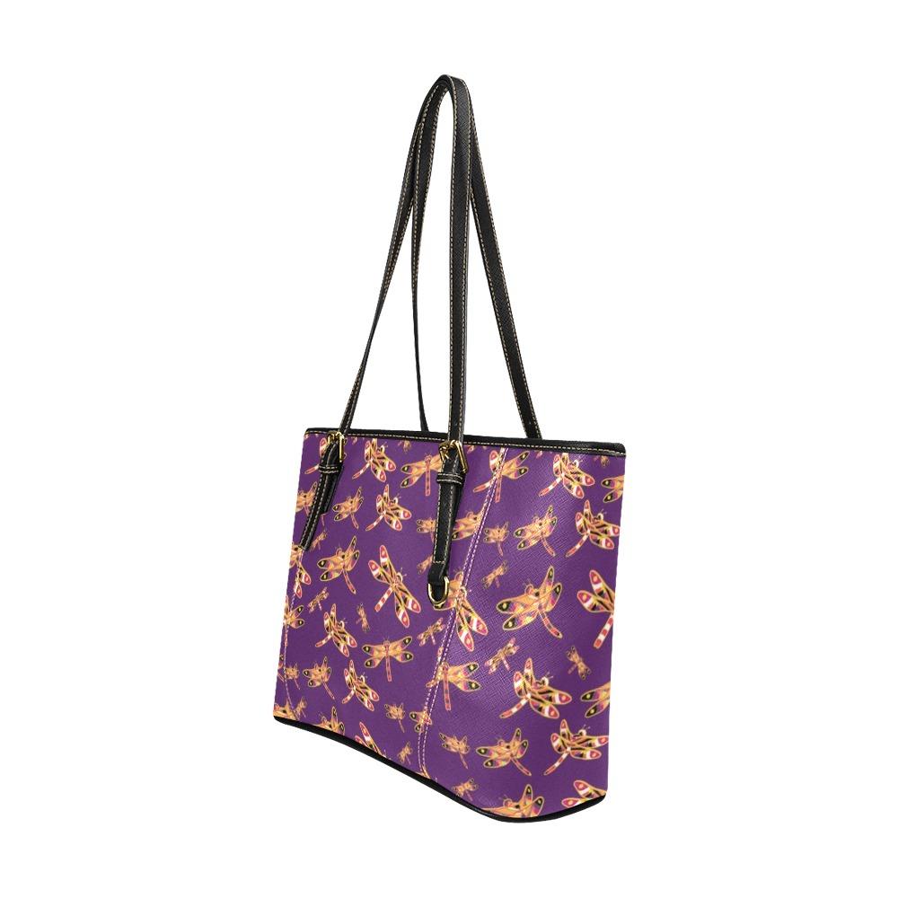 Gathering Yellow Purple Leather Tote Bag/Large (Model 1640) Leather Tote Bag (1640) e-joyer 