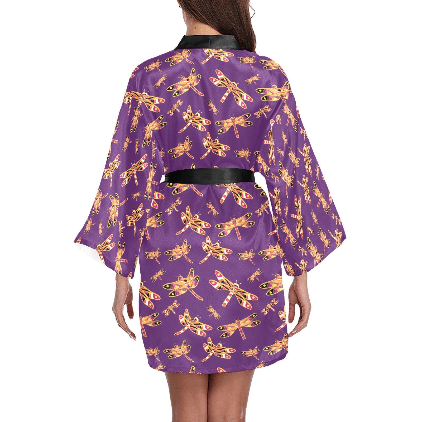 Gathering Yellow Purple Long Sleeve Kimono Robe Long Sleeve Kimono Robe e-joyer 