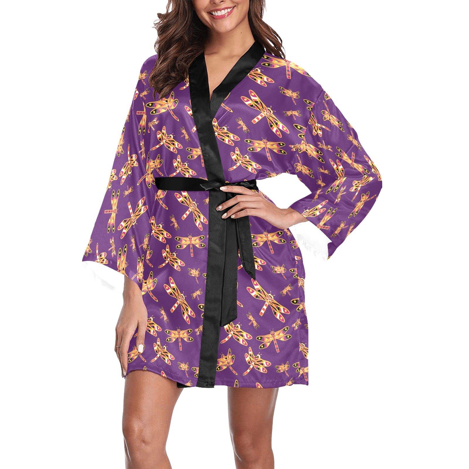 Gathering Yellow Purple Long Sleeve Kimono Robe Long Sleeve Kimono Robe e-joyer 