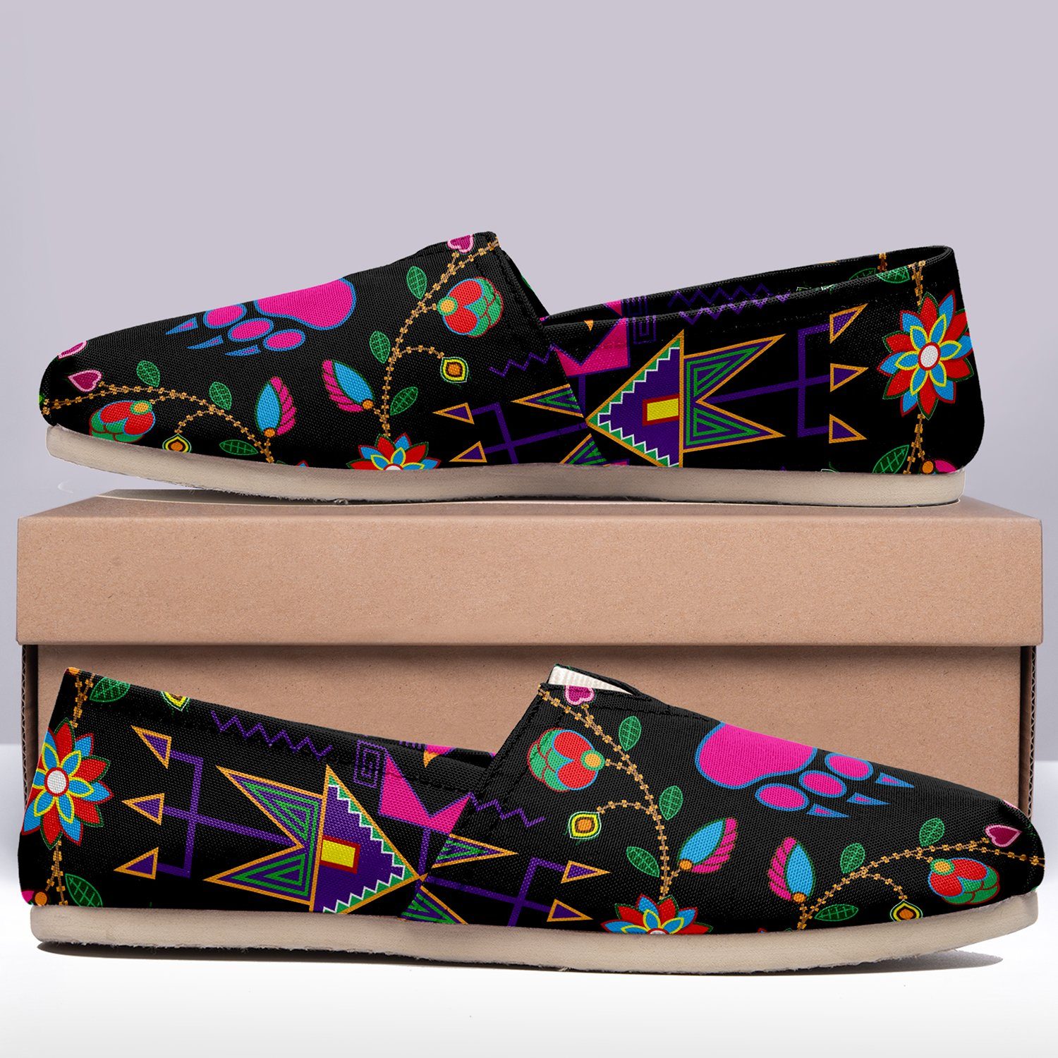 Geometric Floral Fall Black Casual Unisex Slip On Shoe Herman 