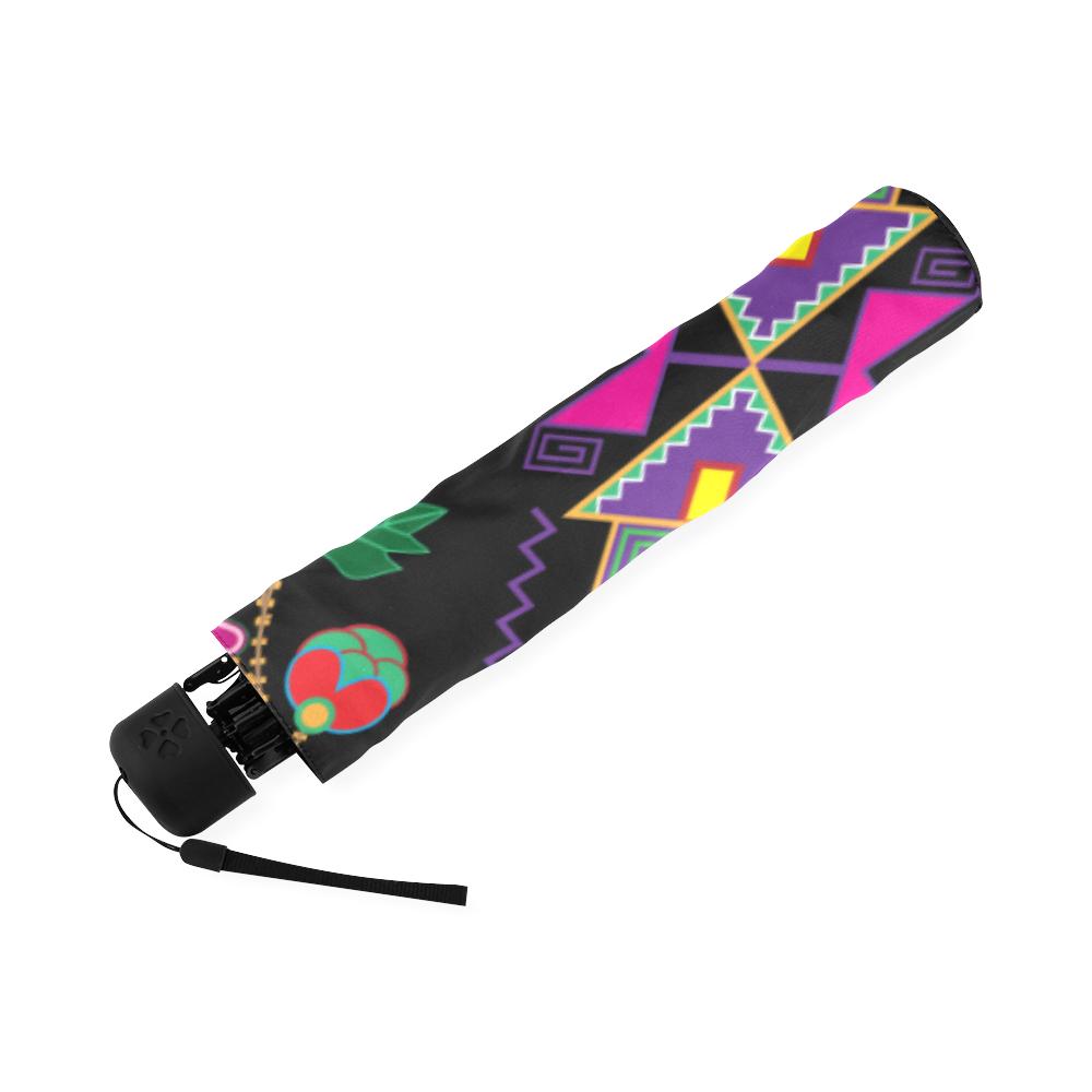 Geometric Floral Fall-Black Foldable Umbrella Foldable Umbrella e-joyer 