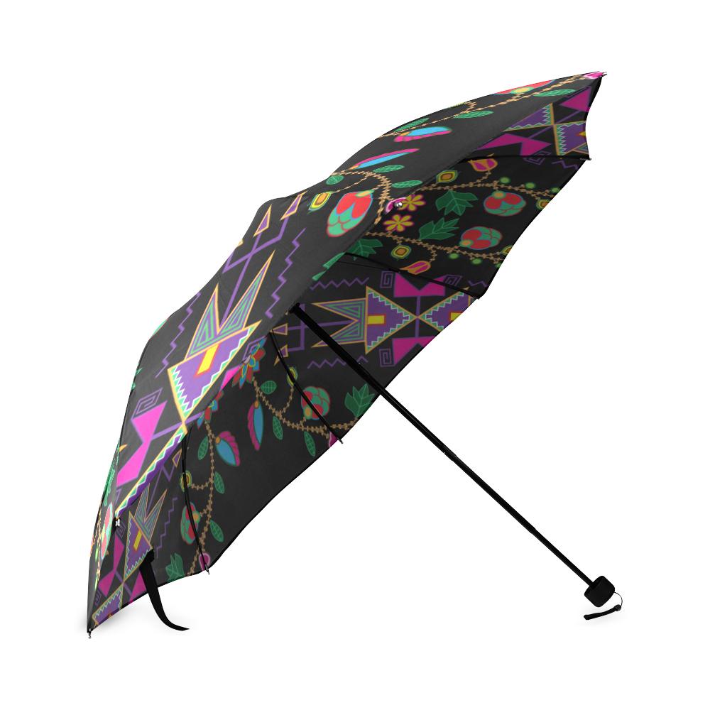 Geometric Floral Fall-Black Foldable Umbrella Foldable Umbrella e-joyer 