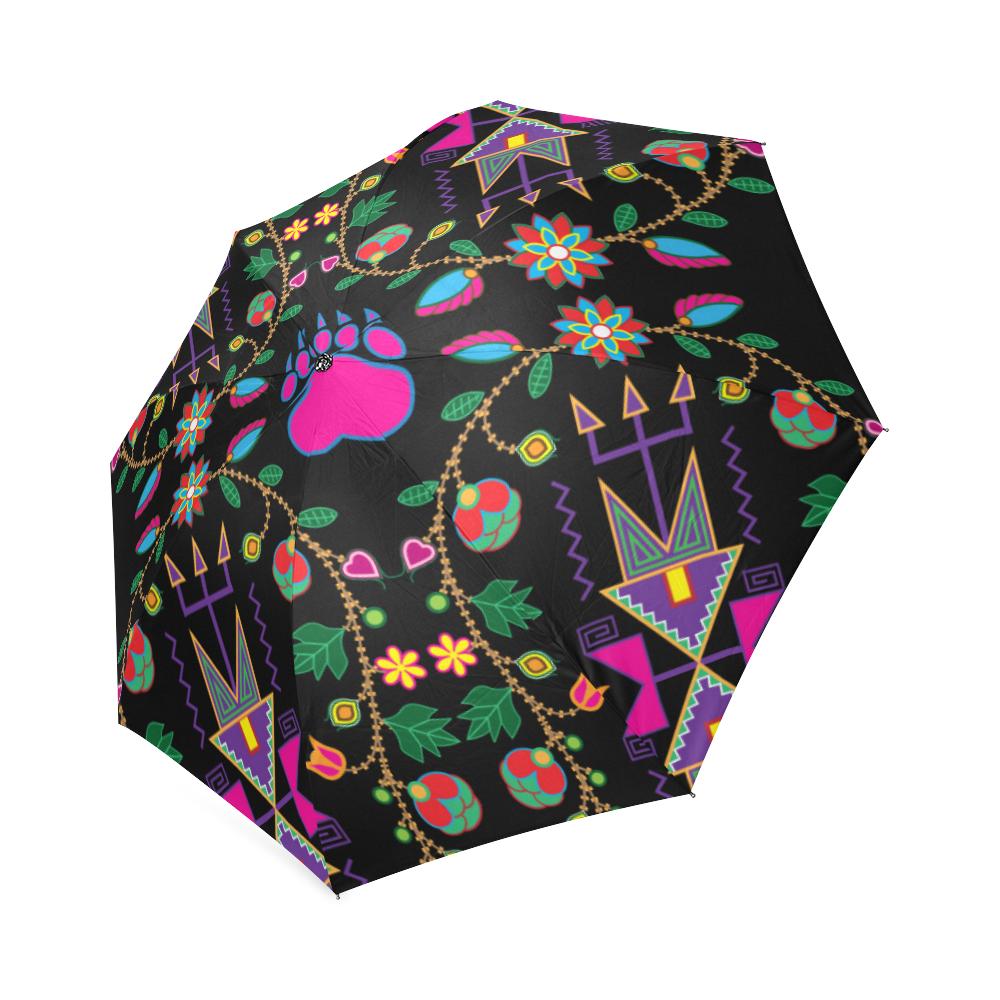 Geometric Floral Fall-Black Foldable Umbrella Foldable Umbrella e-joyer 