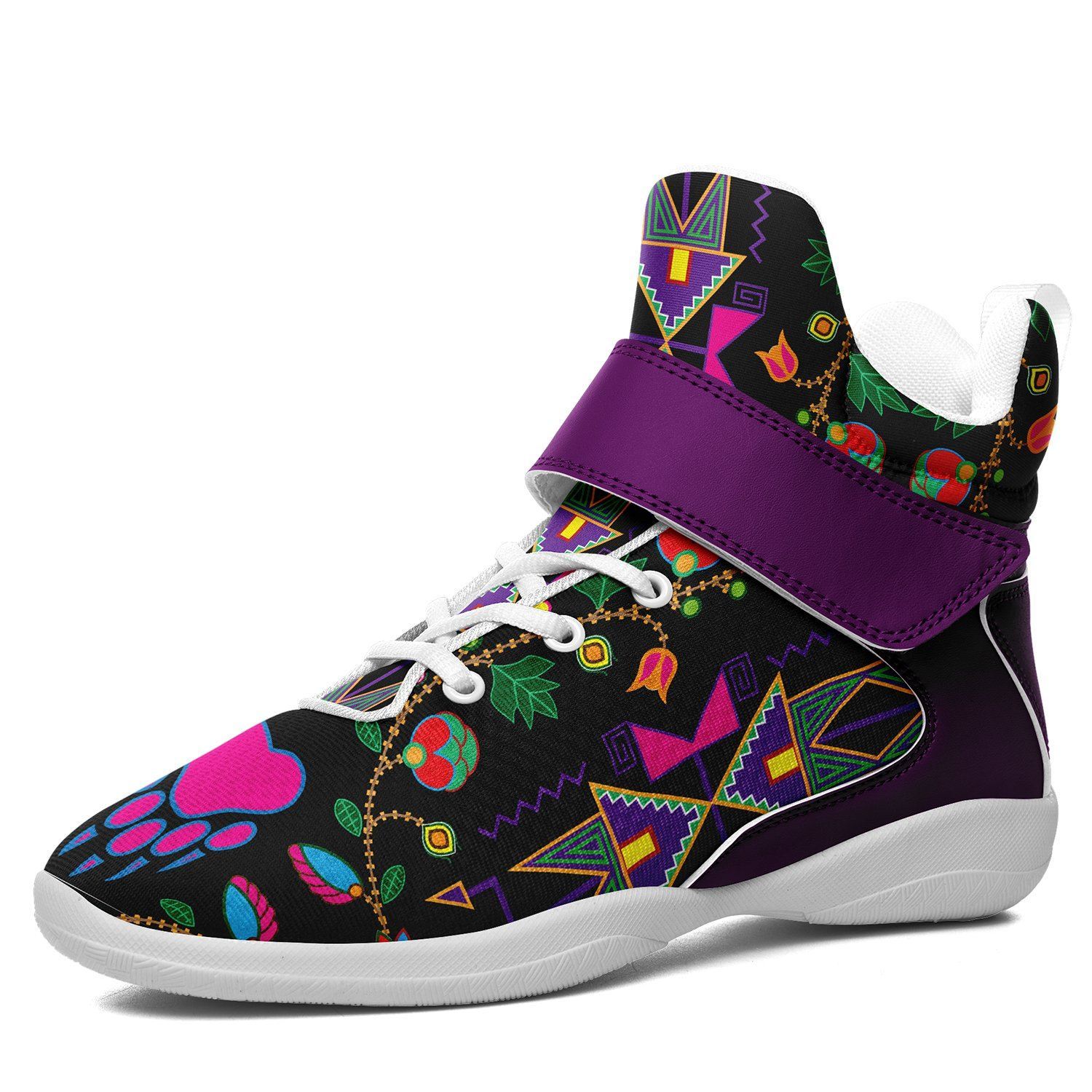 Geometric Floral Fall Black Ipottaa Basketball / Sport High Top Shoes - White Sole 49 Dzine US Women 8.5 / US Men 7 / EUR 40 White Sole with Indigo Strap 