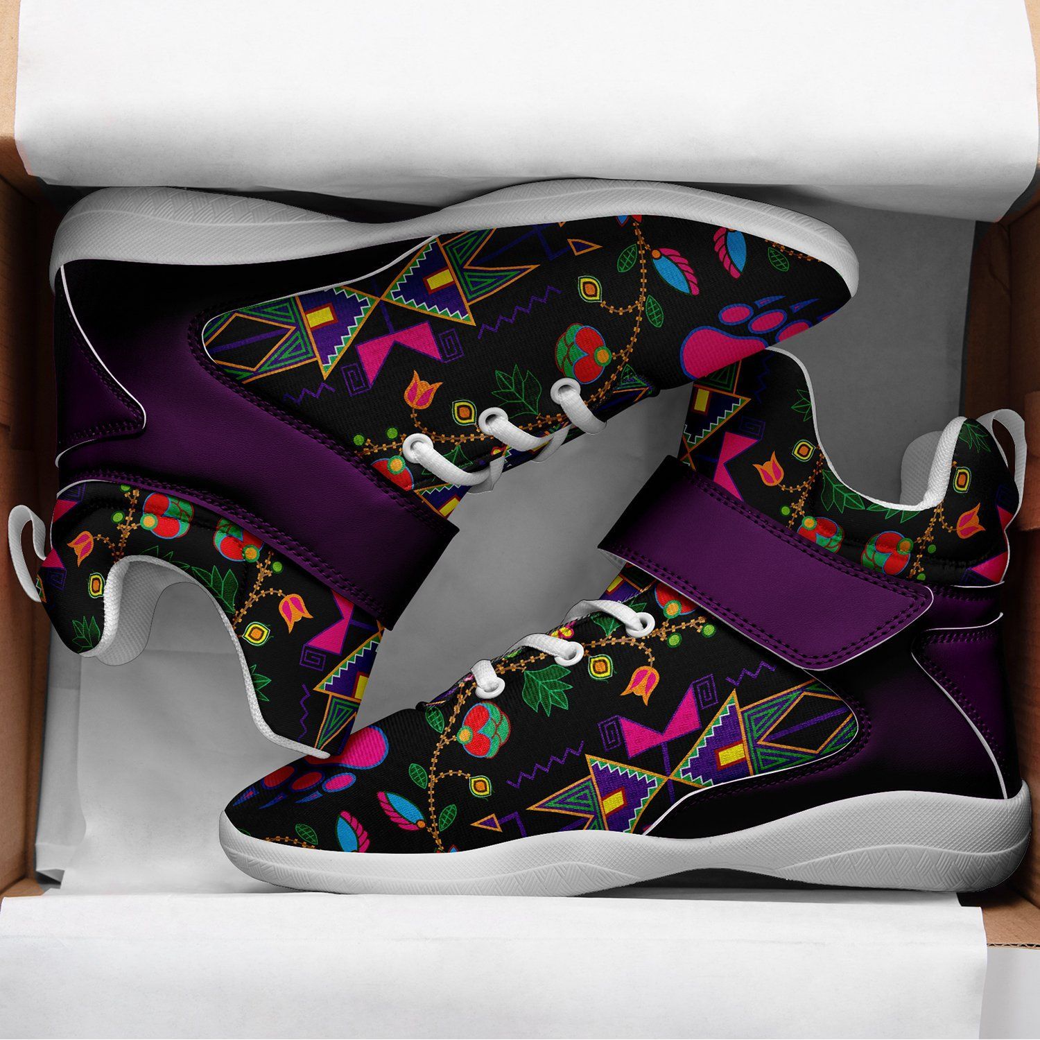 Geometric Floral Fall Black Kid's Ipottaa Basketball / Sport High Top Shoes 49 Dzine 