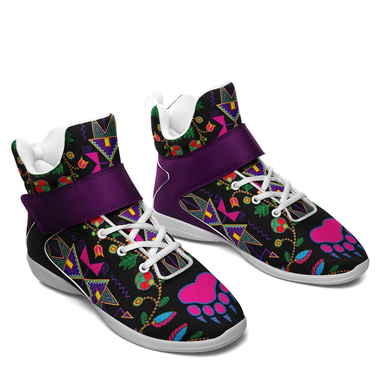 Geometric Floral Fall Black Kid's Ipottaa Basketball / Sport High Top Shoes 49 Dzine 