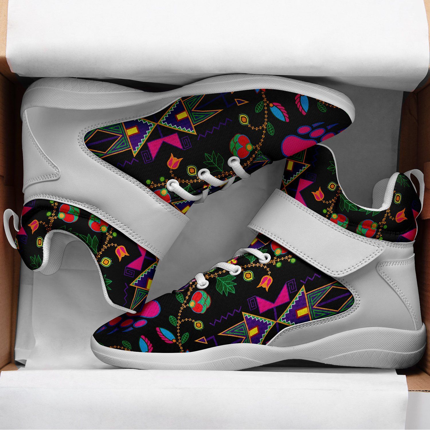 Geometric Floral Fall Black Kid's Ipottaa Basketball / Sport High Top Shoes 49 Dzine 