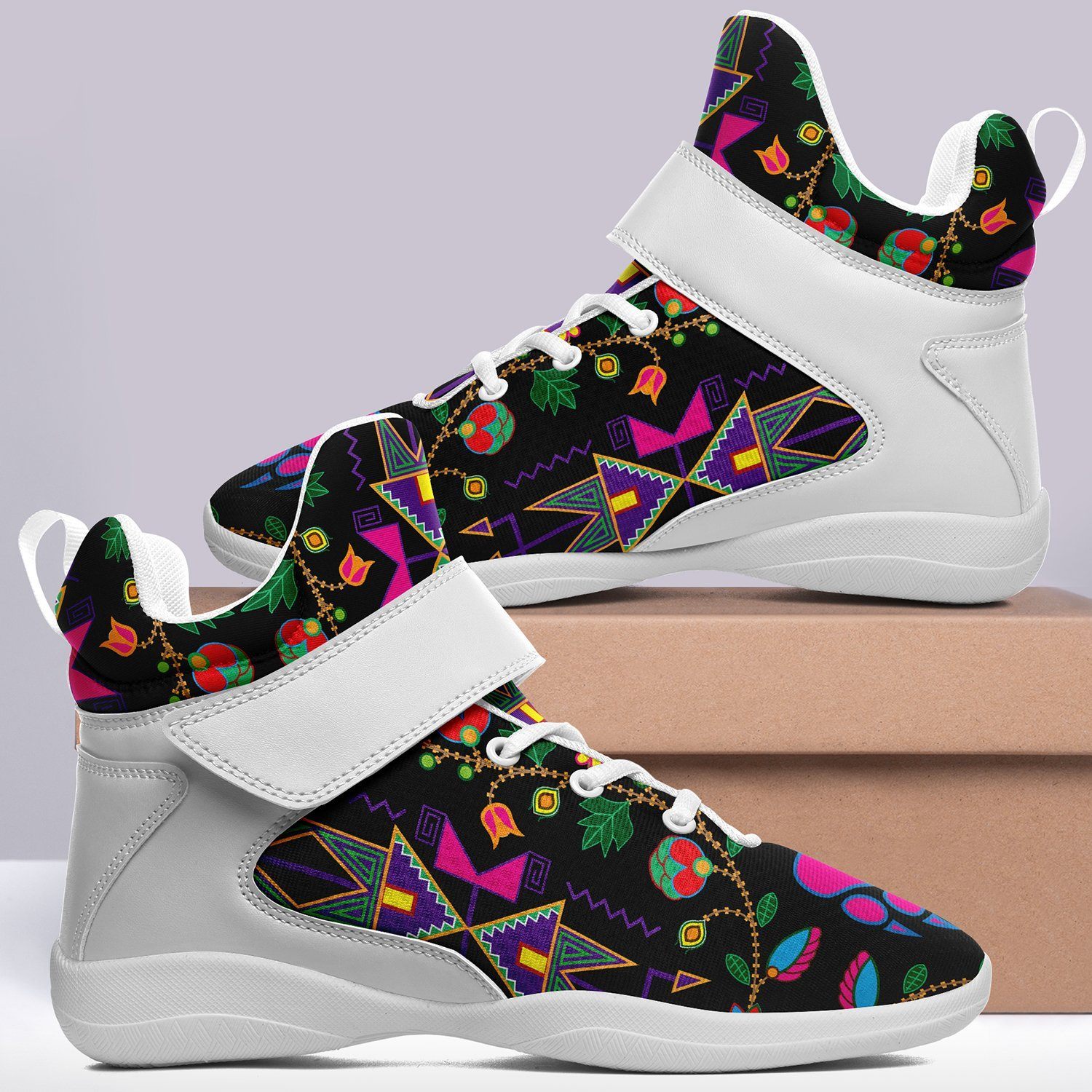 Geometric Floral Fall Black Kid's Ipottaa Basketball / Sport High Top Shoes 49 Dzine 