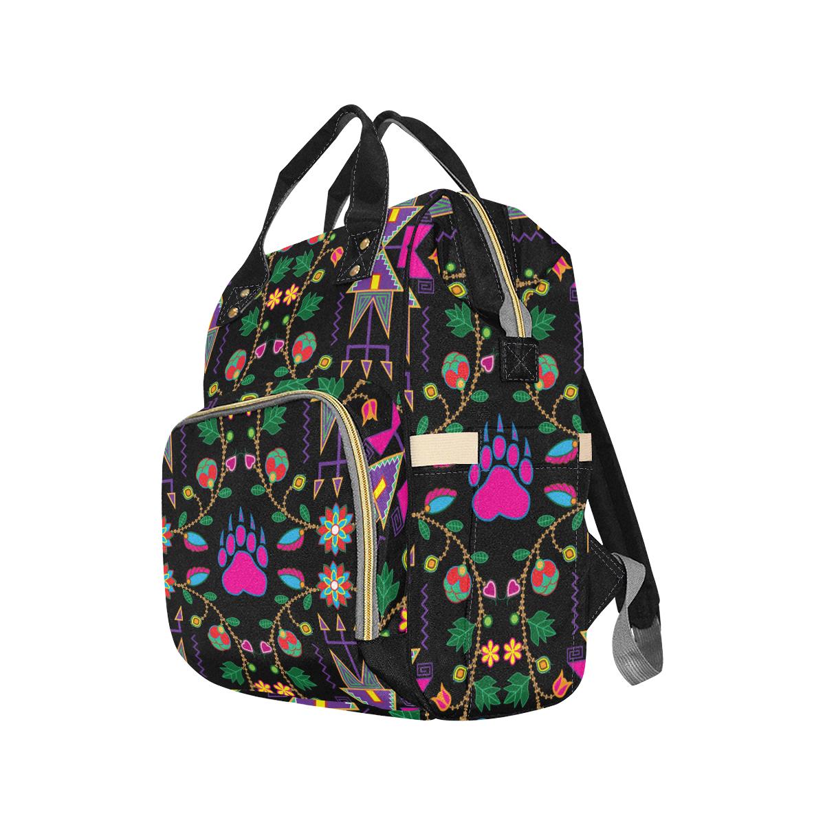 Geometric Floral Fall-Black Multi-Function Diaper Backpack (Model 1688) Diaper Backpack (1688) e-joyer 