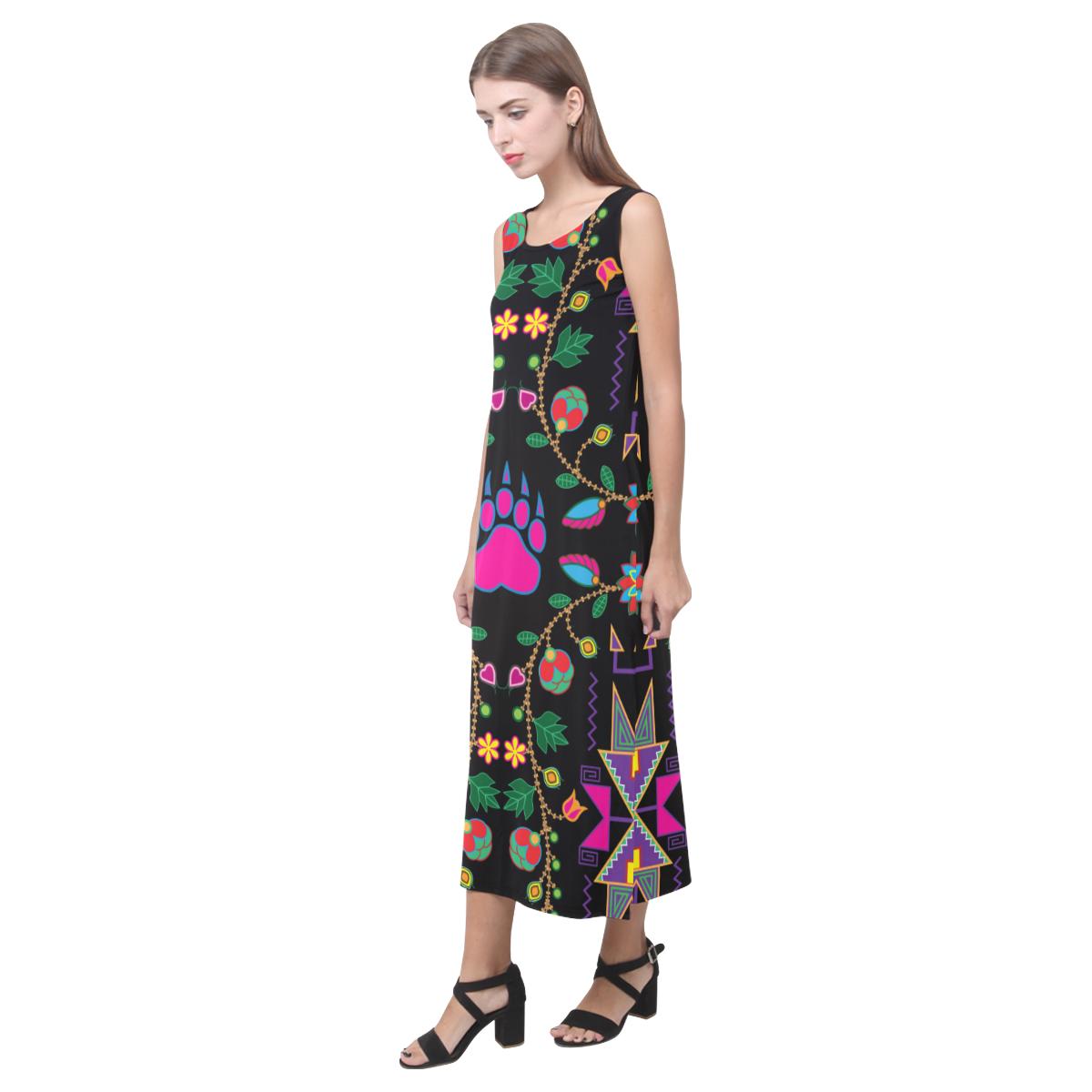 Geometric Floral Fall - Black Phaedra Sleeveless Open Fork Long Dress (Model D08) Phaedra Sleeveless Open Fork Long Dress (D08) e-joyer 