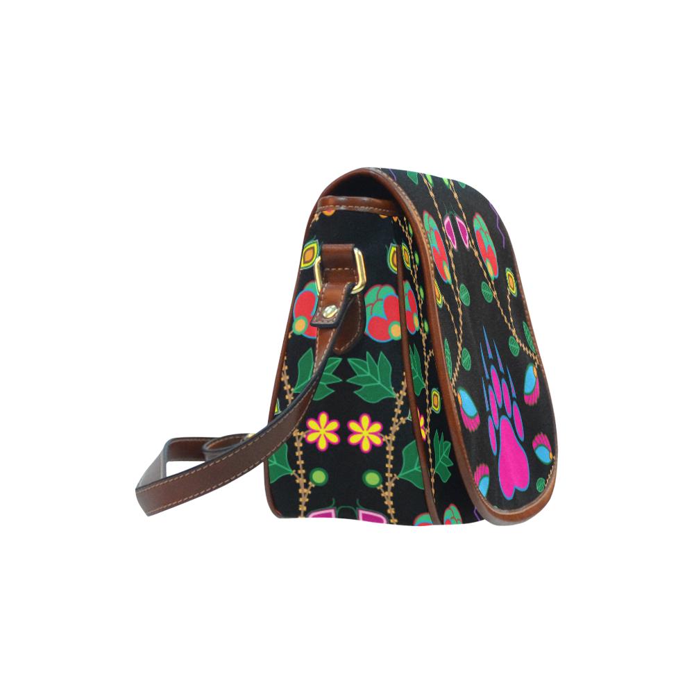 Geometric Floral Fall - Black Saddle Bag/Small (Model 1649) Full Customization Saddle Bag/Small (Full Customization) e-joyer 