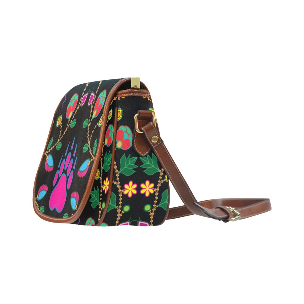 Geometric Floral Fall - Black Saddle Bag/Small (Model 1649) Full Customization Saddle Bag/Small (Full Customization) e-joyer 