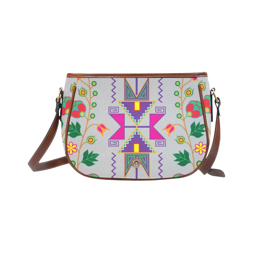 Geometric Floral Fall - Gray Saddle Bag/Small (Model 1649) Full Customization Saddle Bag/Small (Full Customization) e-joyer 